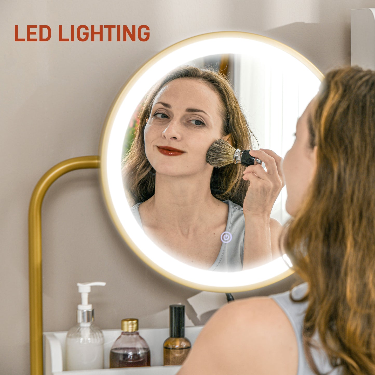 HOMCOM Makeup Vanity Desk Set with Mirror, Stool, LED Lights, Drawers, Shelves, Dressing Table for Bedroom, White