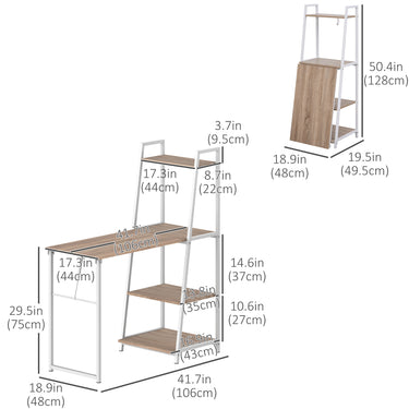 HOMCOM Computer Desk with Storage Sheves and Foldable Tabletop, Writing Desk for Home Office and Study, White, Natural