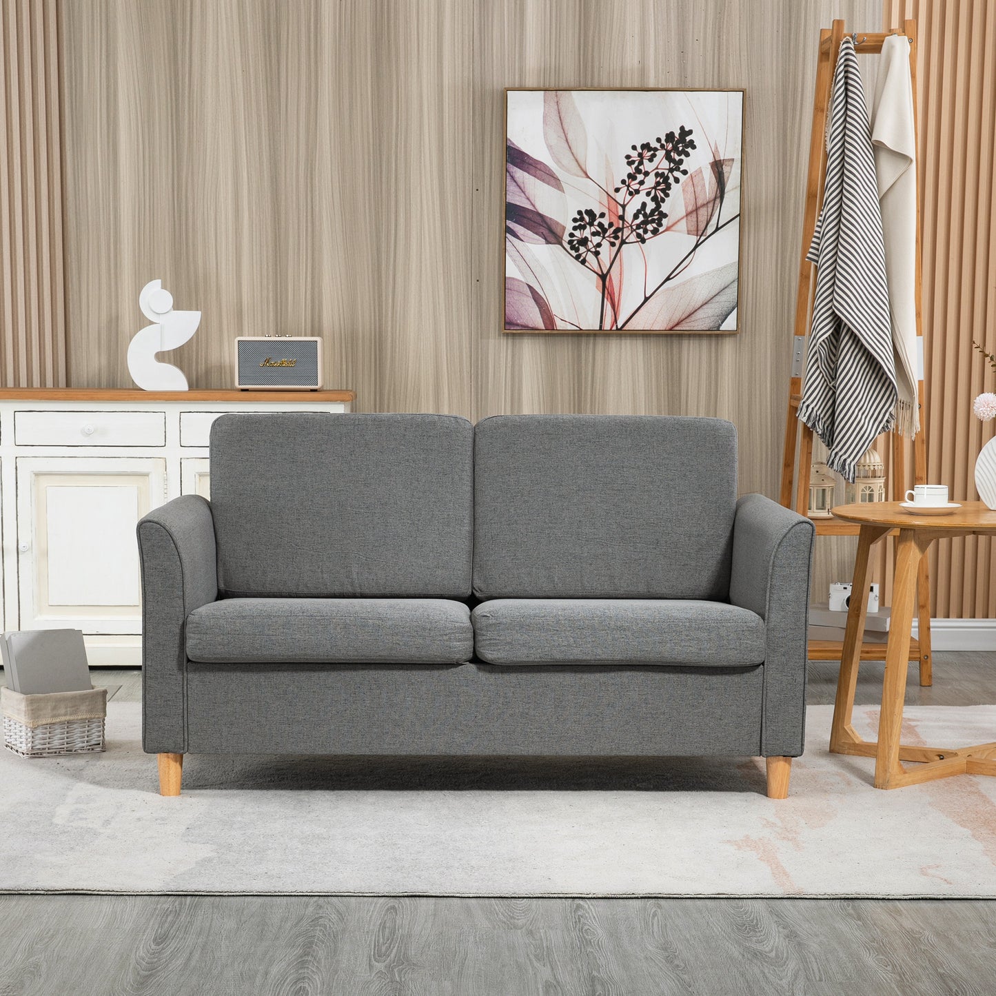 HOMCOM 2-Seat Sofa Two-Seater Couch with Armrests and Wood Legs for Living Room, Bedroom, Dark Grey