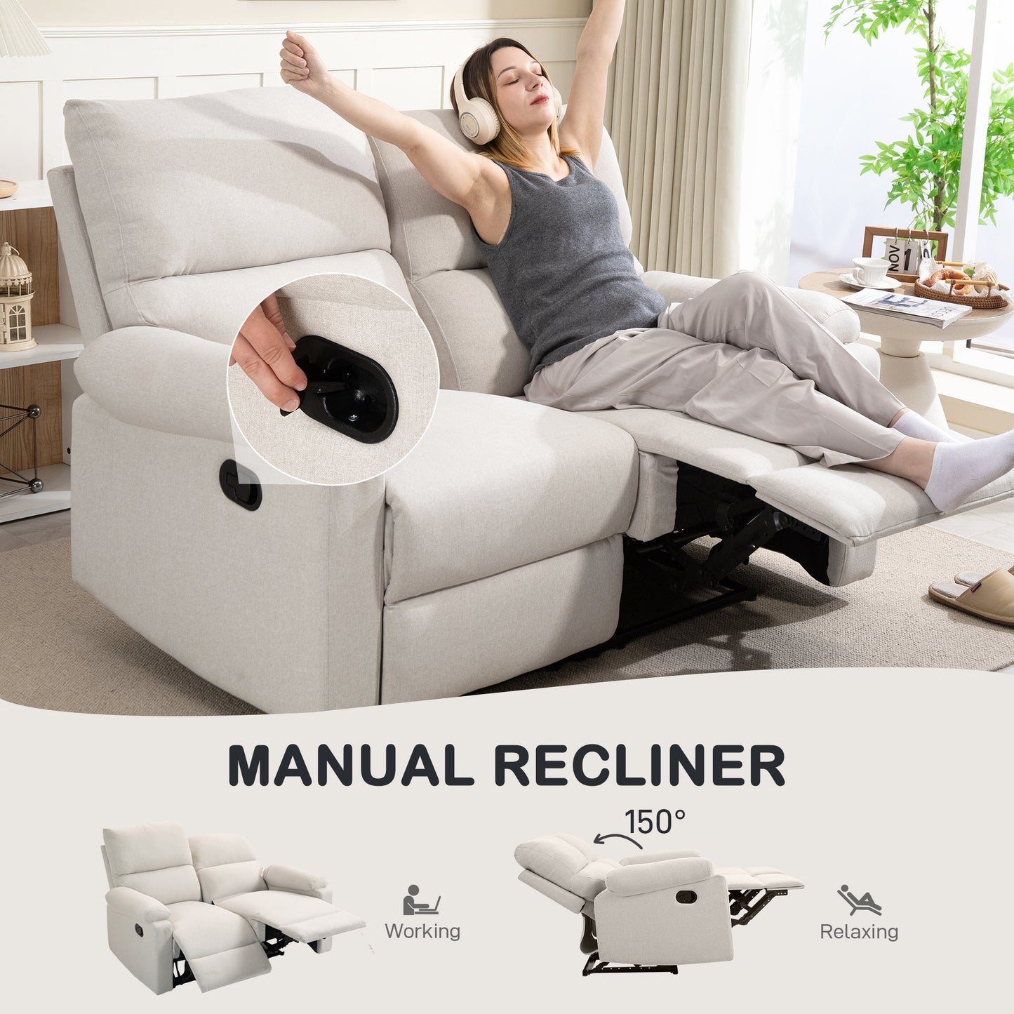 HOMCOM 2 Seater Reclining Chair, Loveseat Recliner Sofa with Footrest and Split Backrest, Dark Grey