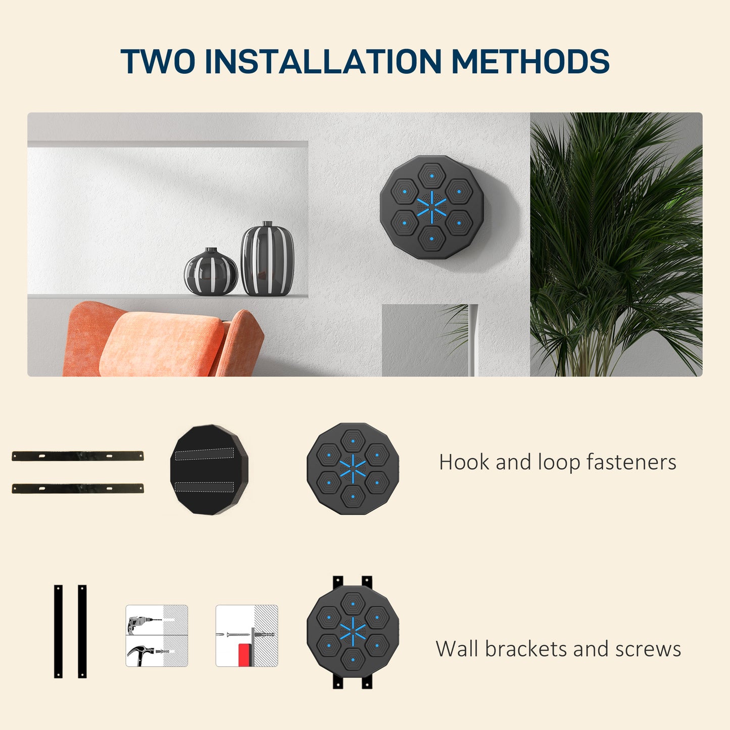 Soozier Music Boxing Machine with Gloves and Bluetooth Connection, Wall Mounted LED Light Smart Music Boxing Machine for Adults Punching Beat Training Stress Relief