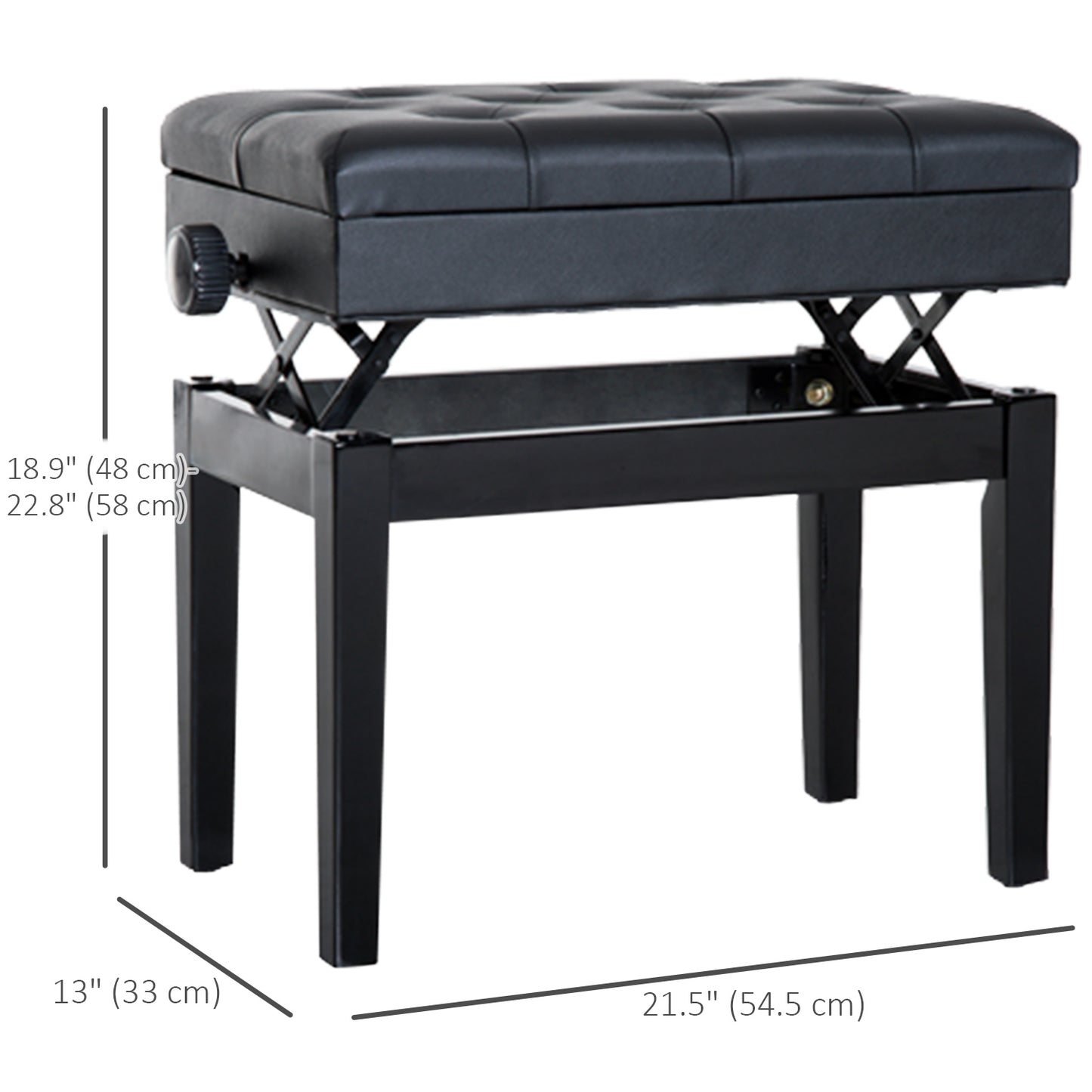 HOMCOM Adjustable Piano Bench with Storage and Soft PU Leather Padded, with Enough Music Storage Design, Black