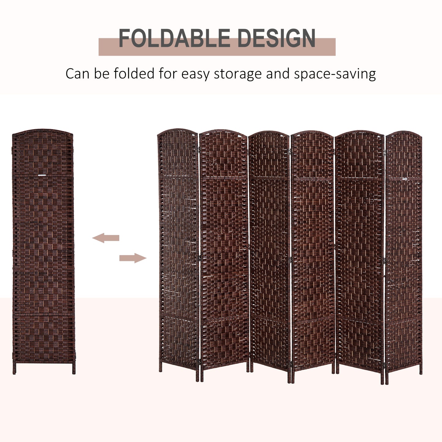 HOMCOM 6ft Folding Room Divider, 6 Panel Wall Partition with Wooden Frame for Bedroom, Home Office, Natural