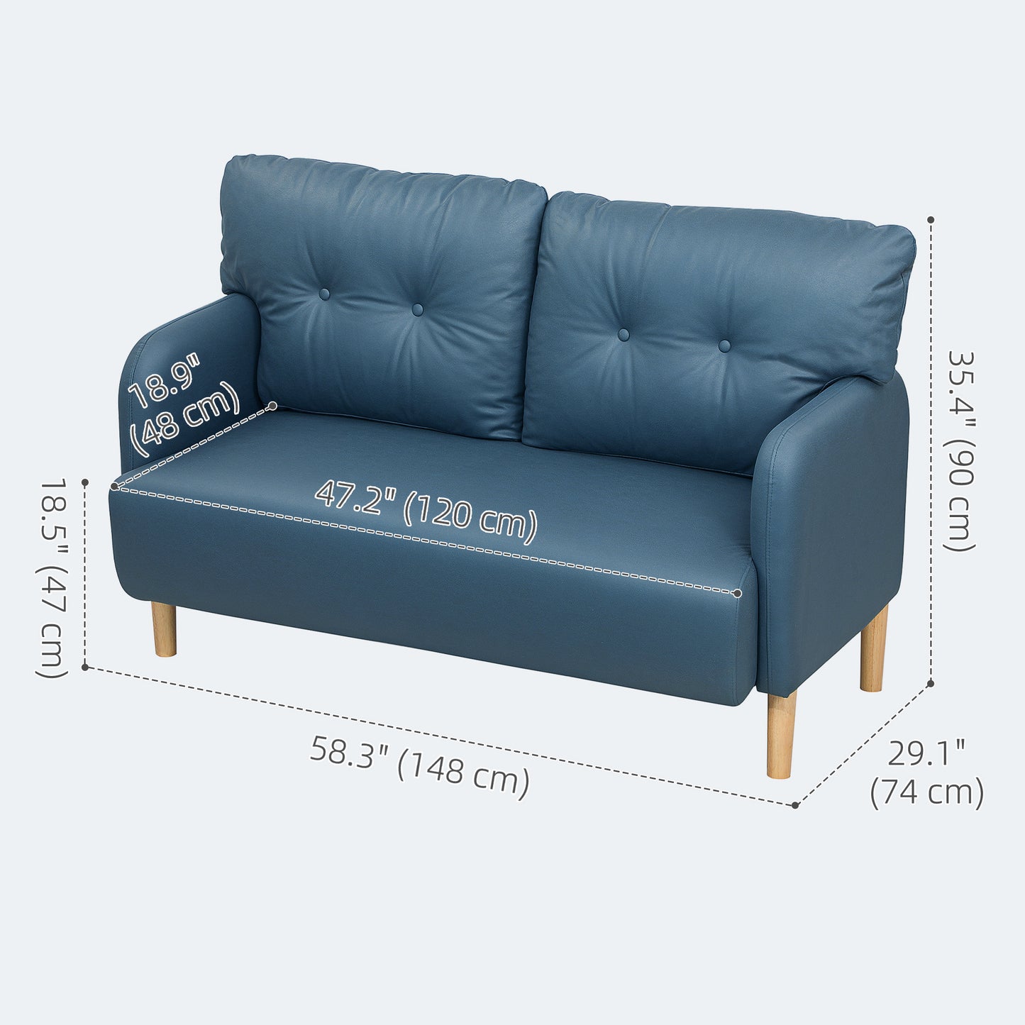 HOMCOM 58" 2 Seat Sofa, Modern Love Seats Furniture, Upholstered 2 Seater Couch, Solid Wood Frame, Beige