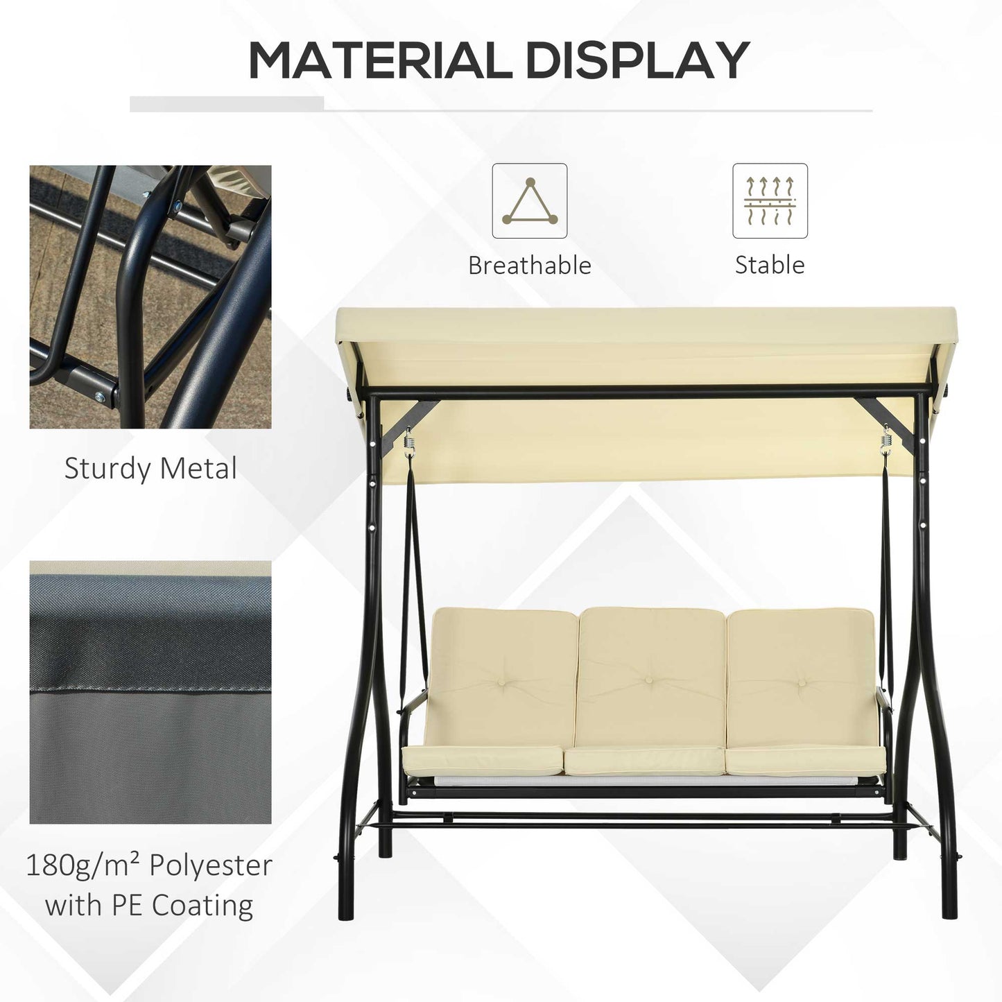 Outsunny Convertible Patio Swing Bed with Canopy and Cushions, 3 Seater Porch Swing for Outdoor, Backyard, Garden, Cream White