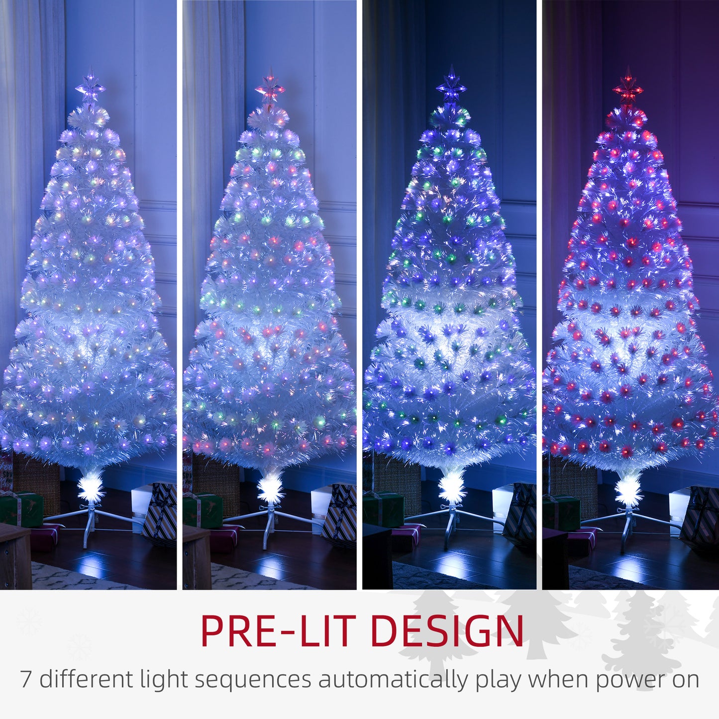 HOMCOM 6FT Artificial Tree Multi-Colored Pre-Lit Home Christmas Decoration White
