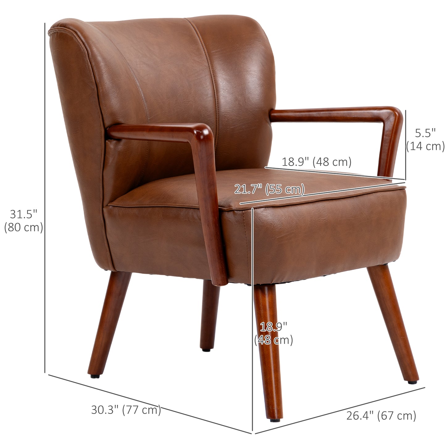 HOMCOM Accent Chair, Modern Armchair, Faux Leather Upholstered Living Room Chair with Wood Legs and Wide Padded Seat, Blue