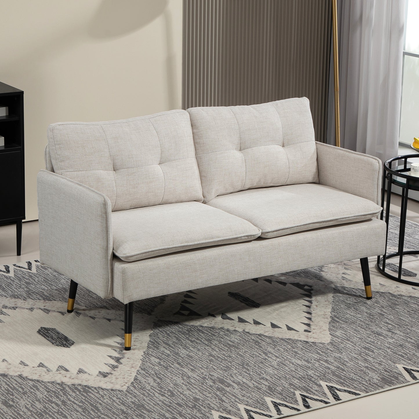 HOMCOM 55" Loveseat Sofa for Bedroom, Modern Love Seats Furniture with Button Tufting, Upholstered Small Couch for Living Room, Small Space, Grey