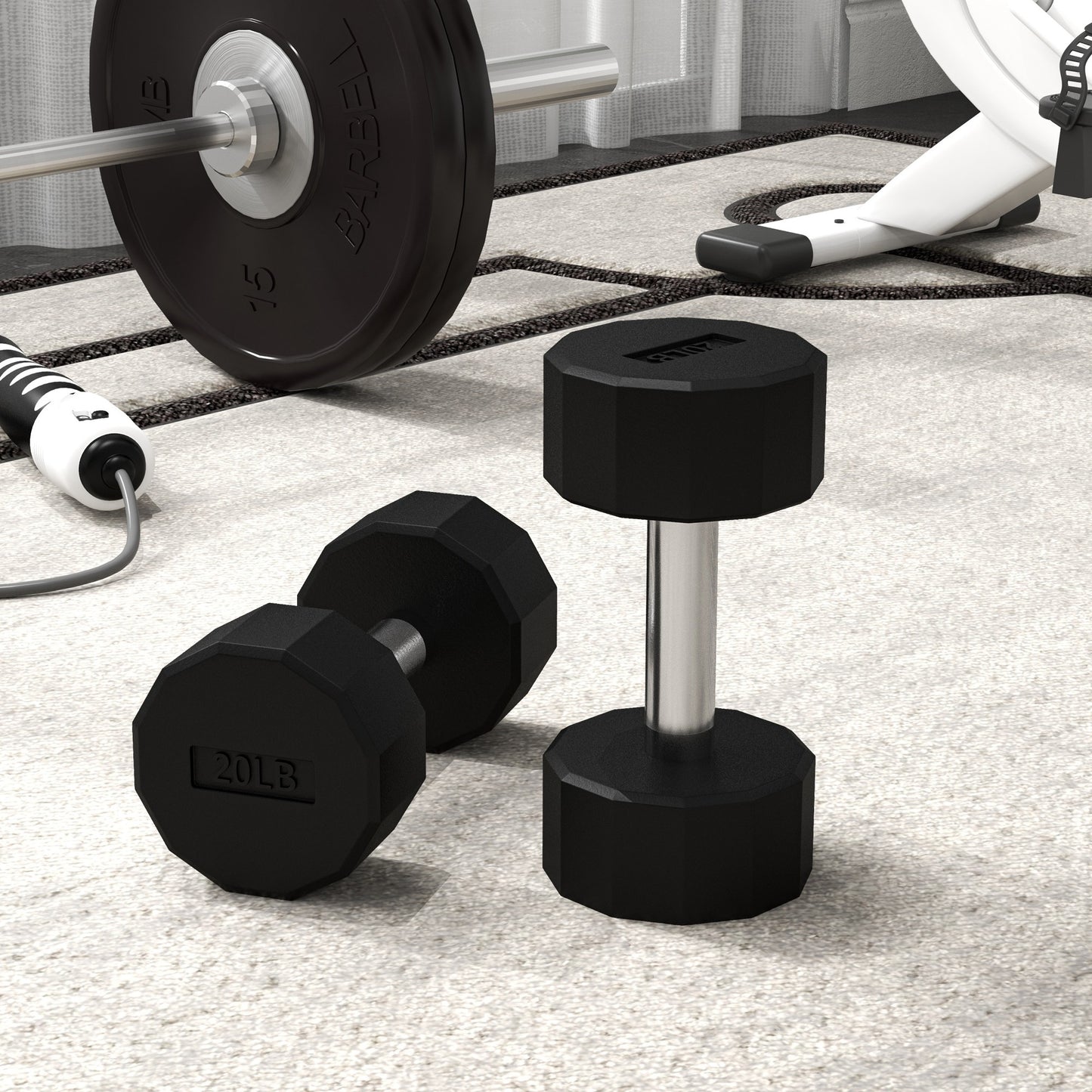 Soozier 2 x 15lbs Dumbbells Set with Non-Slip Grip, Rubber Covered Weights for Men Women Home Gym Workout