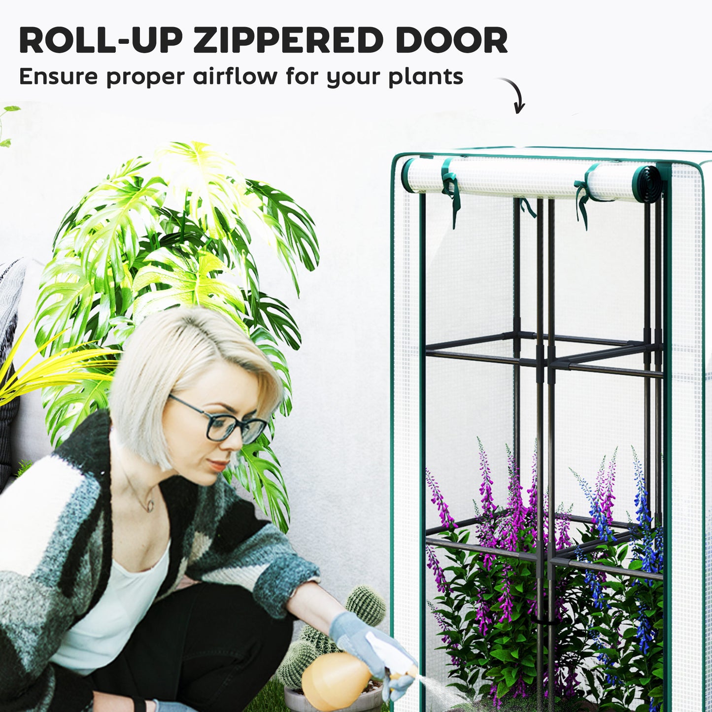 Outsunny Raised Garden Bed Kit with Trellis, Plastic Raised Flower Bed with PE Cover and Zipper Door, 47 x 16 x 50 inch