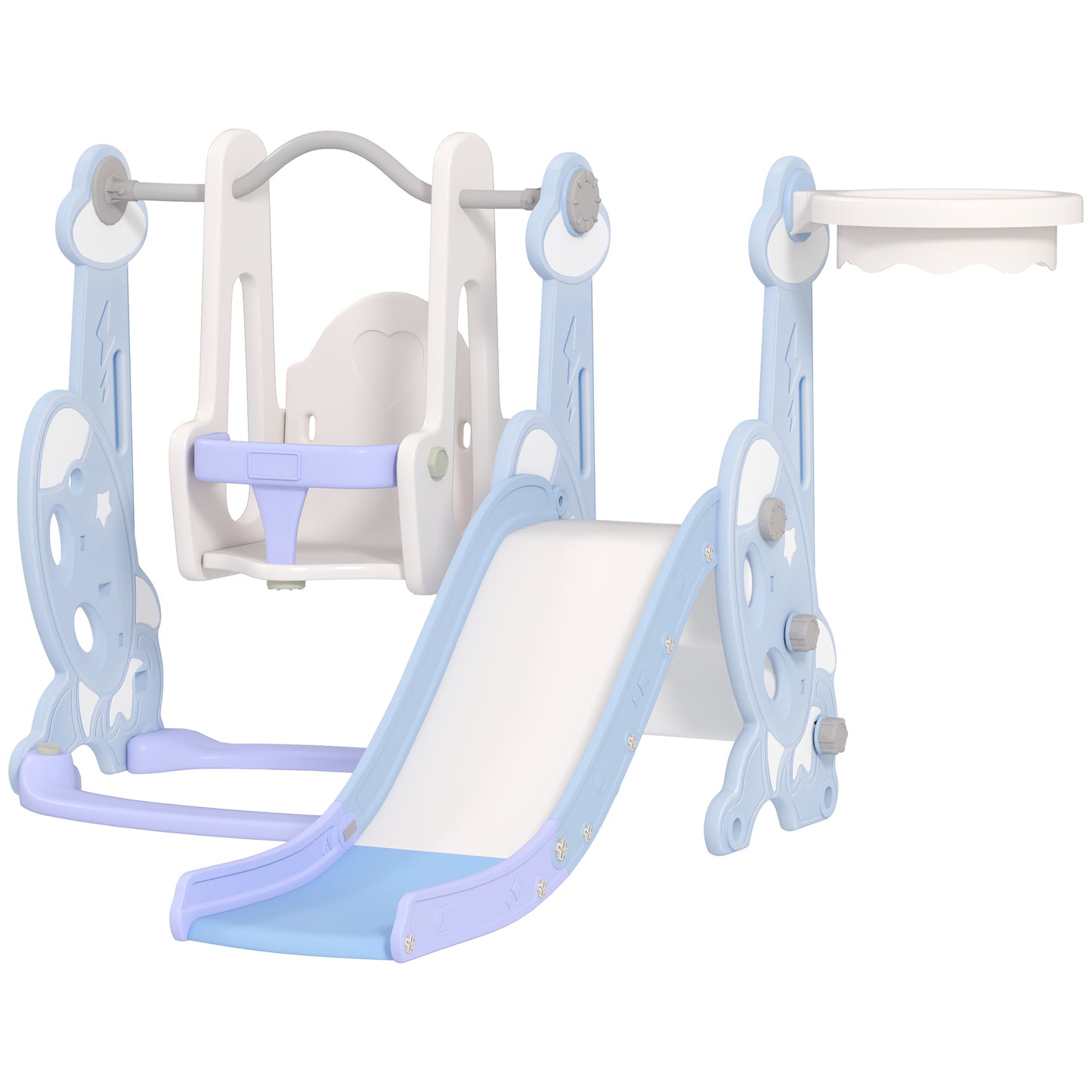 Qaba 8 in 1 Slide and Swing Set, Baby Swing Set with Basketball Hoop, Climber, Steering Wheel, for Aged 1-3 Years, Yellow