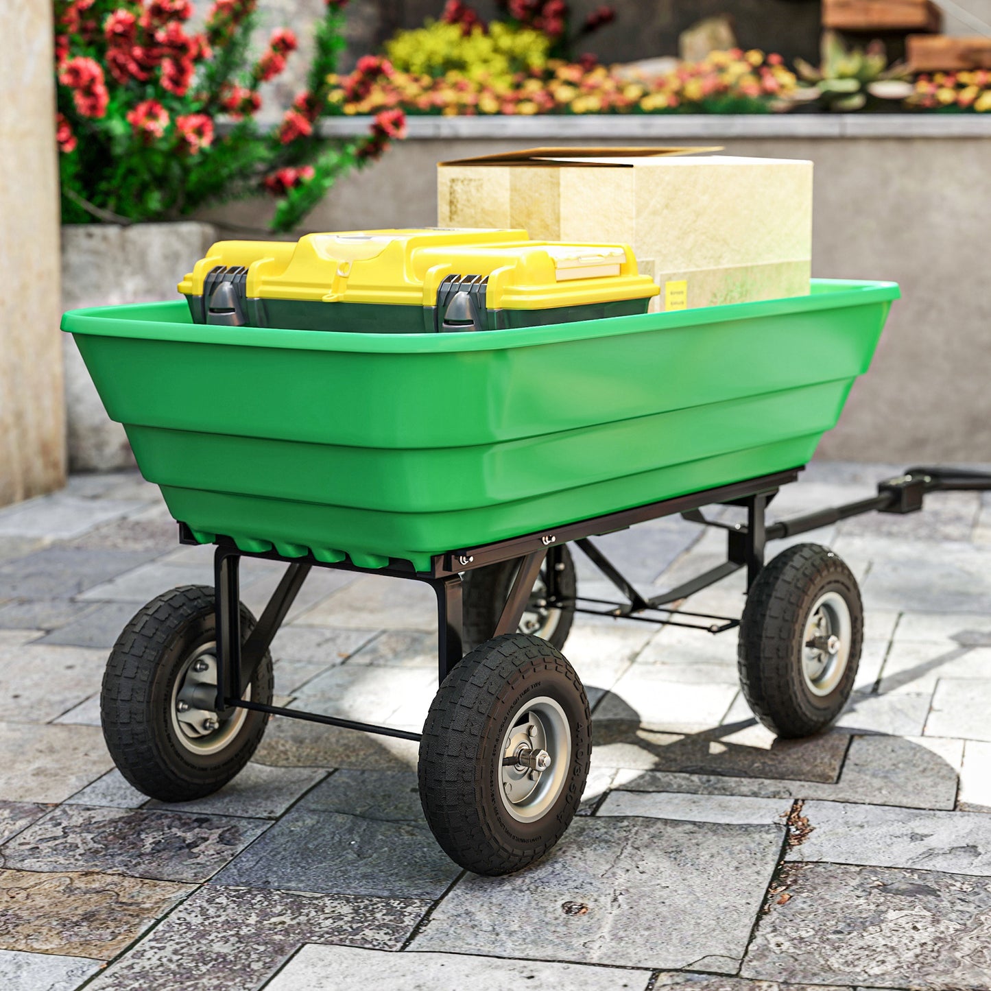 Outsunny Set of 4 Pneumatic Wheels, 10" Wheelbarrow Wheels Replacement for Barn Carts, Hose Carts, Garden Carts, Black
