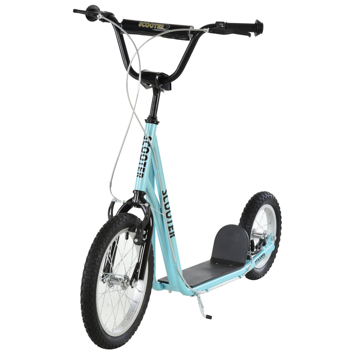 Aosom Youth Kick Scooter with Adjustable Handlebar and 16'' Inflatable Rubber Wheel for Kids and Teens 5+ Year Old, Blue