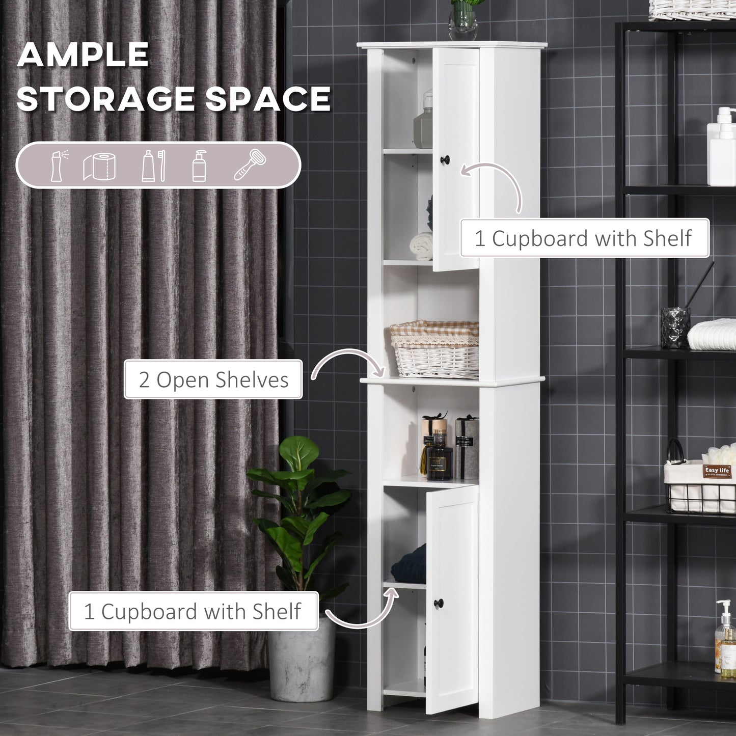 HOMCOM Tall Medicine Cabinet, Freestanding Bathroom Storage Cabinet with Shelves and 2 Cupboards, Bathroom Organizer, White