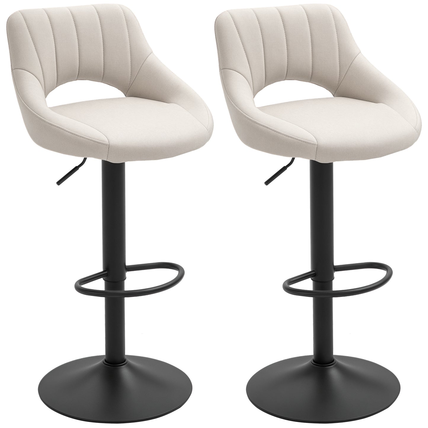 HOMCOM Bar Stools Set of 2, Swivel Counter Height Barstools with Adjustable Height, Linen Upholstered Bar Chairs with Round Metal Base and Footrest, Blue