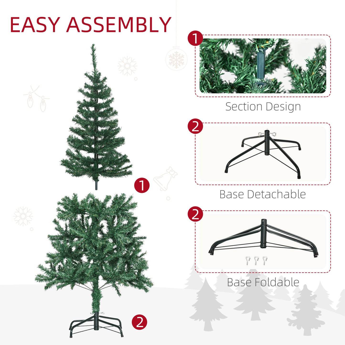HOMCOM 4.9ft Green Christmas Tree Artificial Xmas Holidays Party with Decoration Ornament