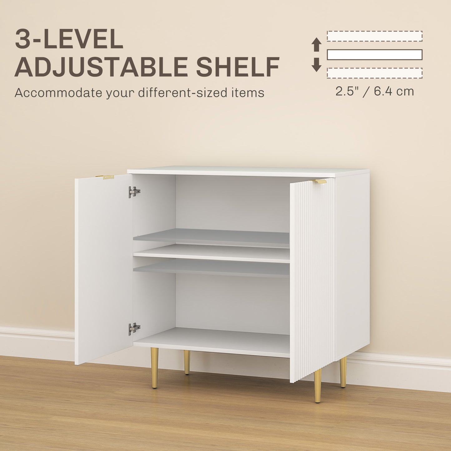 HOMCOM Modern Kitchen Storage Cabinet, Sideboard Buffet Cabinet with Adjustable Shelves and Metal Legs for Kitchen, White
