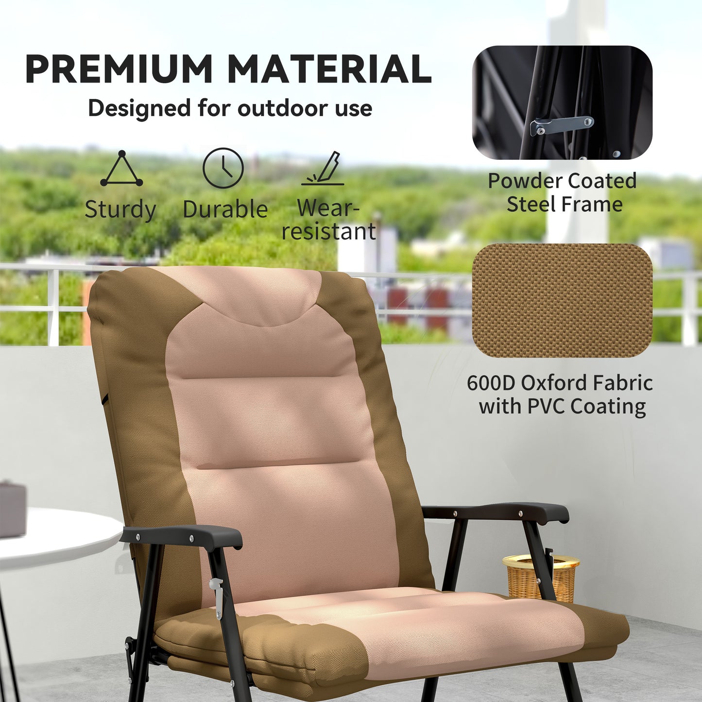 Outsunny Folding Rocking Chair Set of 2 Padded Rockers with Armrest, Light Brown
