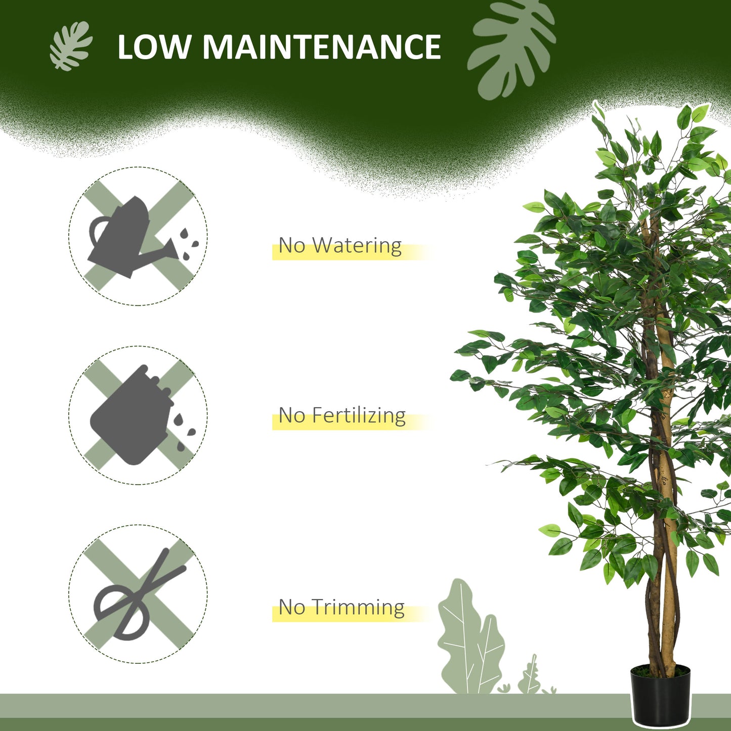 HOMCOM Set of 2 5ft Artificial Trees Ficus, Indoor Fake Plants with Pot, for Home Decor