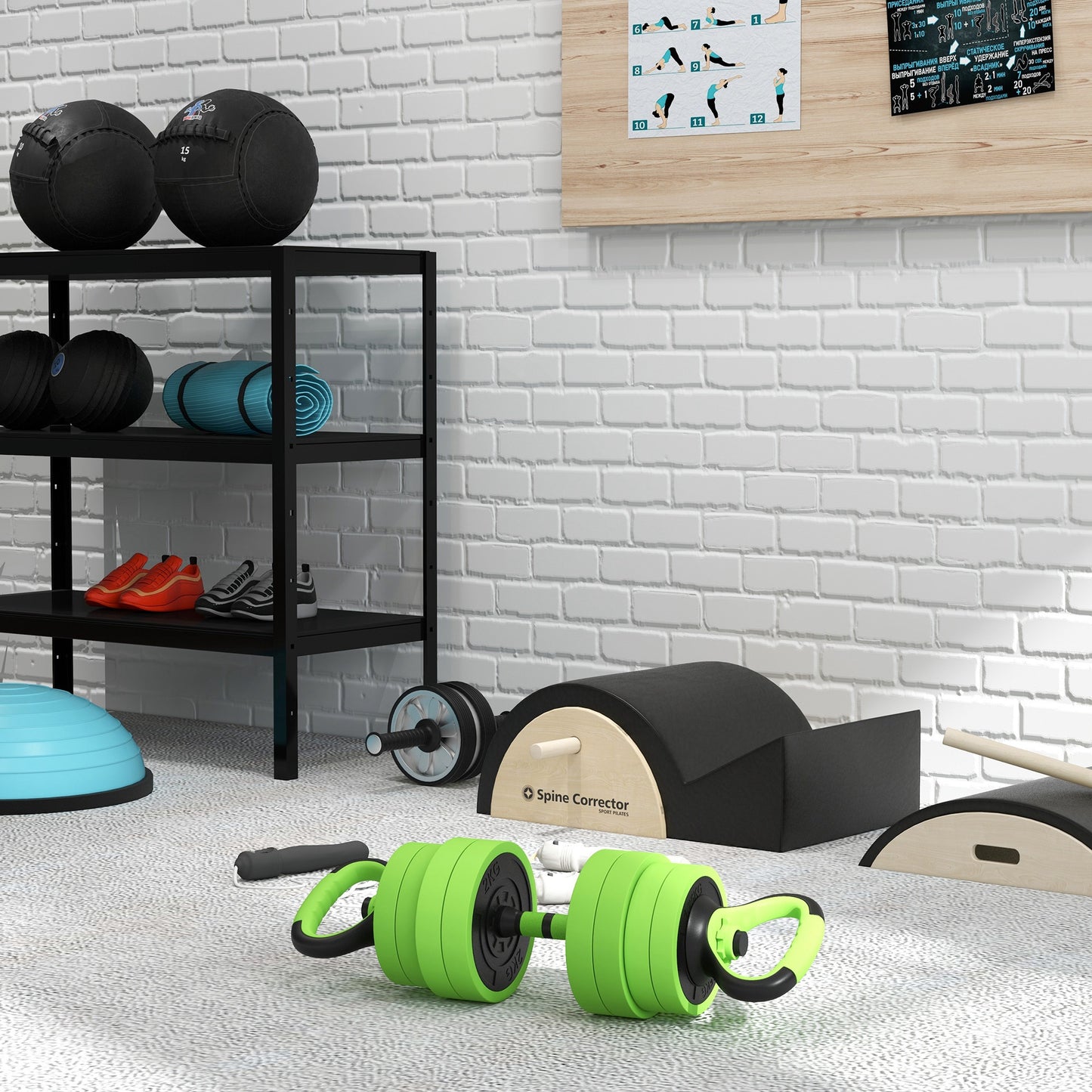 Soozier 88lbs 4-in-1 Adjustable Weight Dumbbell Set, Barbell, Kettlebell, Push Up Stand, Green