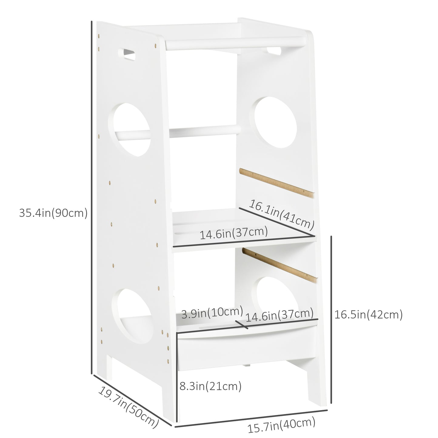 HOMCOM Toddler Tower Kitchen Helper with 3-Level Adjustable Height, Heavy-Duty Kids Step Stool with Safety Rail, White