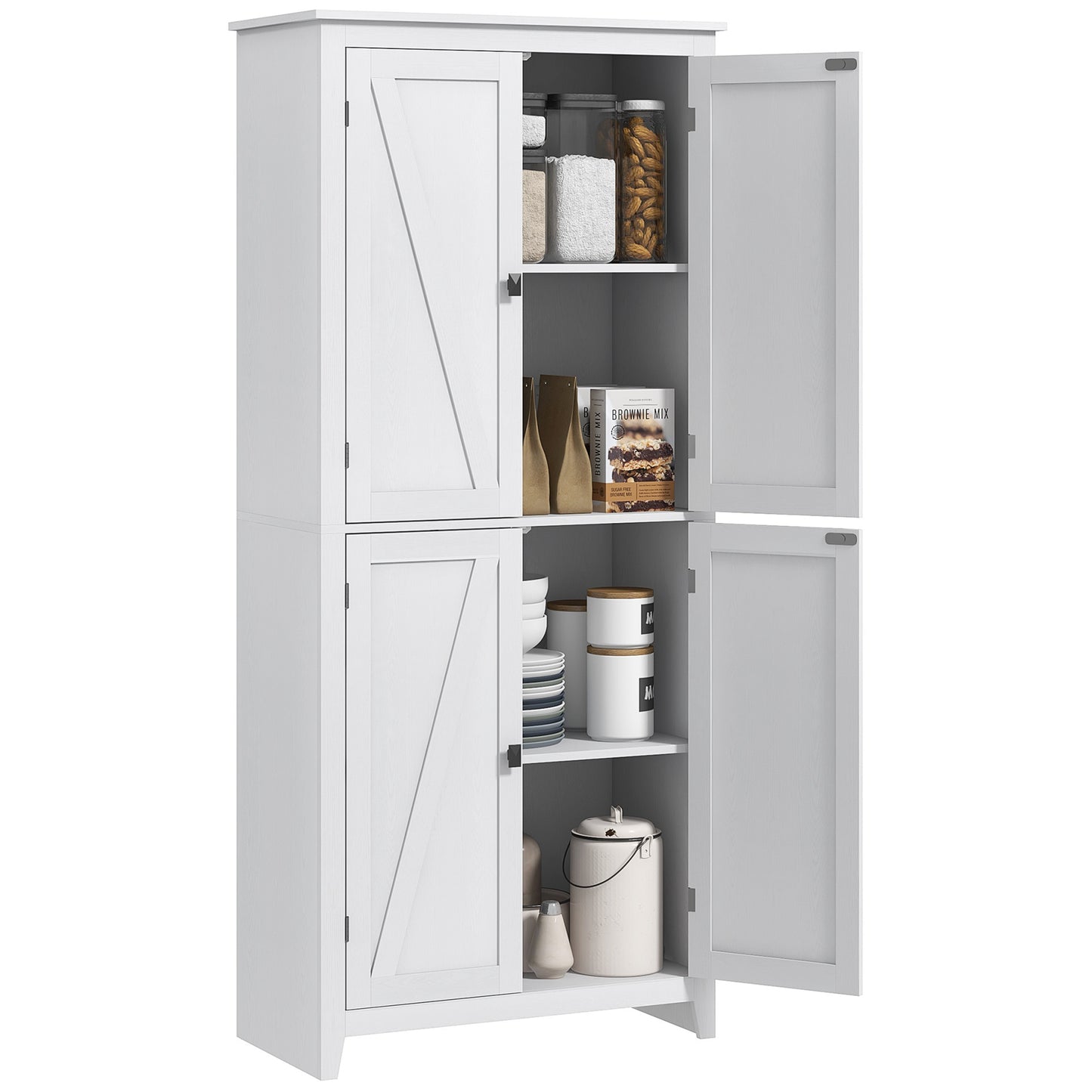 HOMCOM 72" Freestanding Storage Cabinet, Kitchen Pantry Cabinet with Doors and Shelves for Dining Room, White