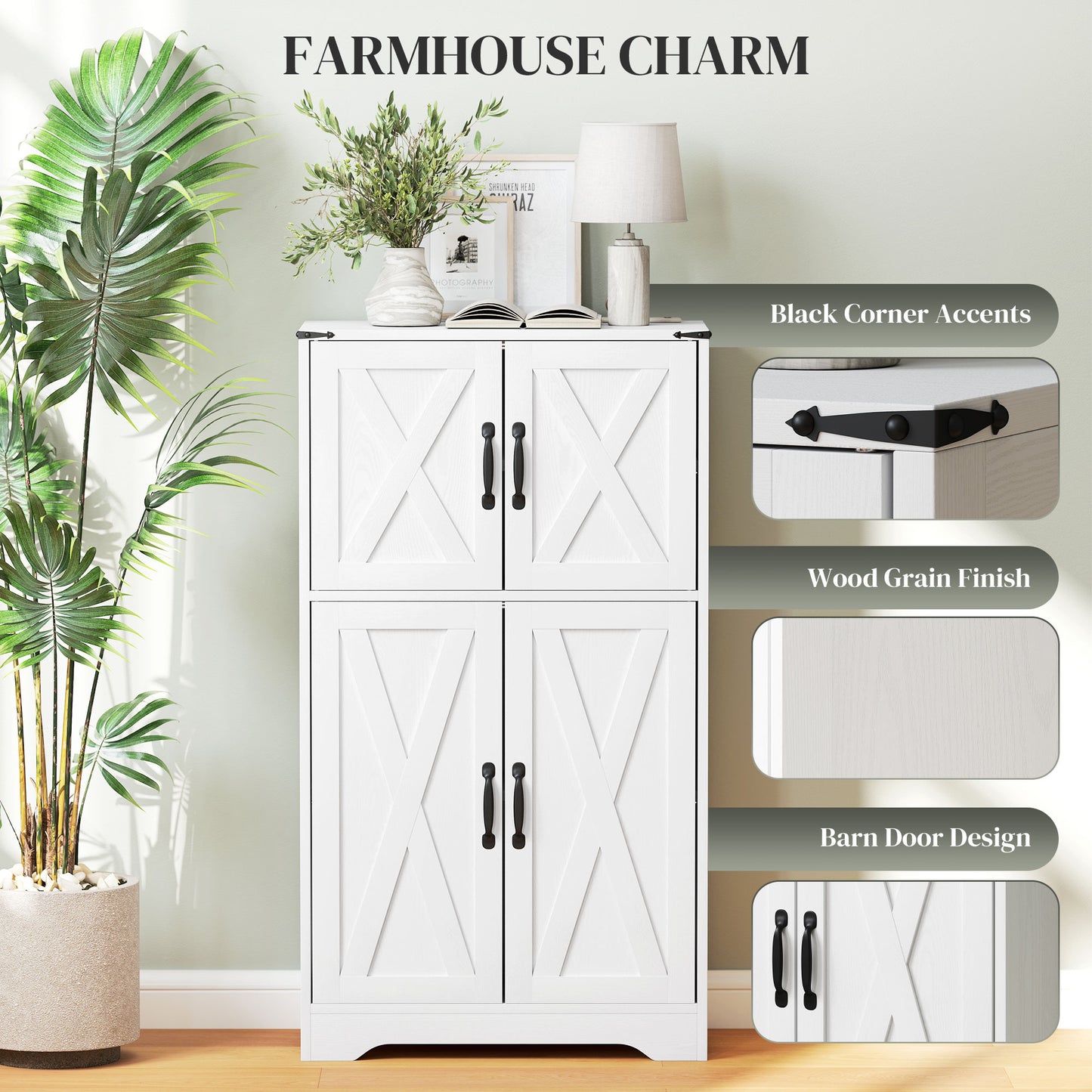 HOMCOM Farmhouse Kitchen Pantry, Freestanding Kitchen Pantry Storage Cabinet with Barn Doors and Adjustable Shelves, Grey