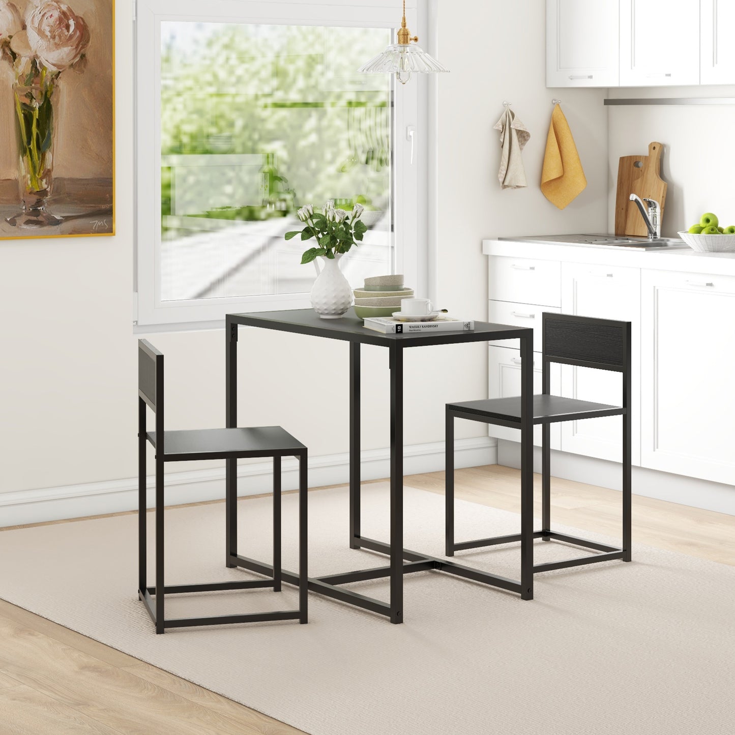 HOMCOM Dining Table Set, Industrial Dining Set for 2, Kitchen Table and Chairs for Small Space, Dining Room Table with Chairs