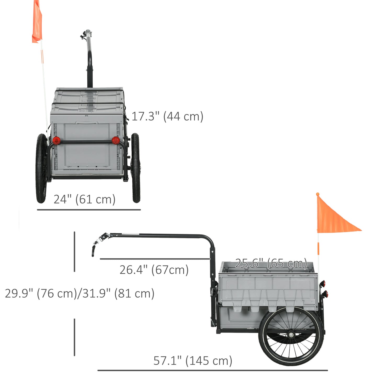 Aosom Steel Trailer for Bike, Bicycle Cargo Trailer with Storage Box, Safe Reflectors, Max Load 88LBS