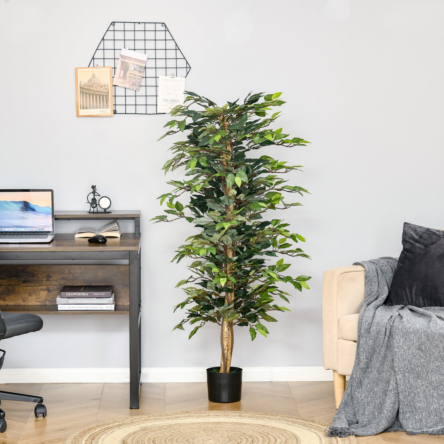 HOMCOM 5FT Artificial Ficus Tree, Fake Tree with Leaves, Faux Plant in Nursery Pot for Indoor Decoration