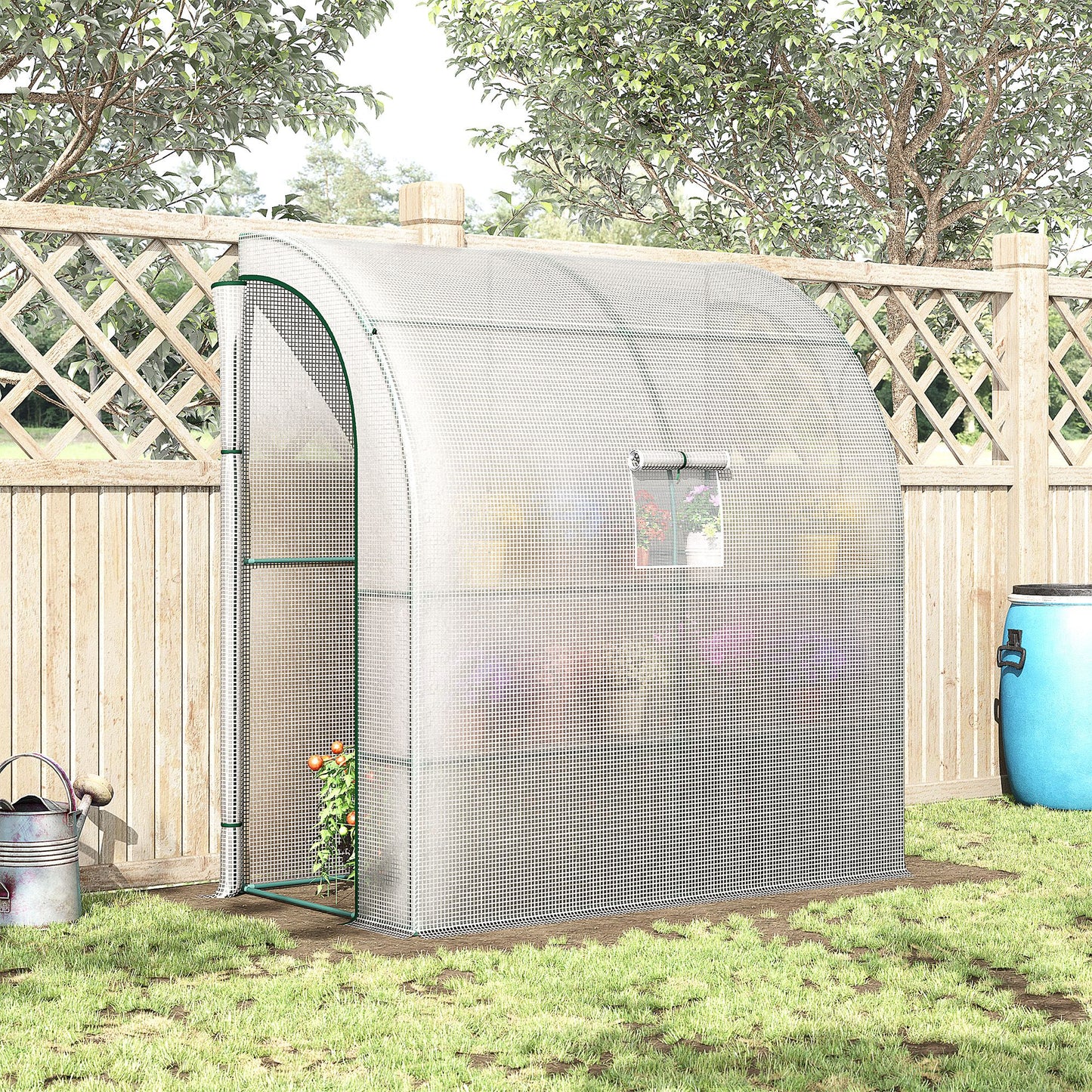 Outsunny 7' x 4' x 7' Outdoor Lean-to Walk-in Garden Greenhouse with Roll-Up Door Hot House for Plants Herbs Vegetables, White