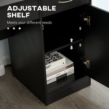 HOMCOM Computer Desk with Storage Drawers, Study Writing Table with Cabinet Adjustable Shelf for Home Office Workstation Bedroom, Black