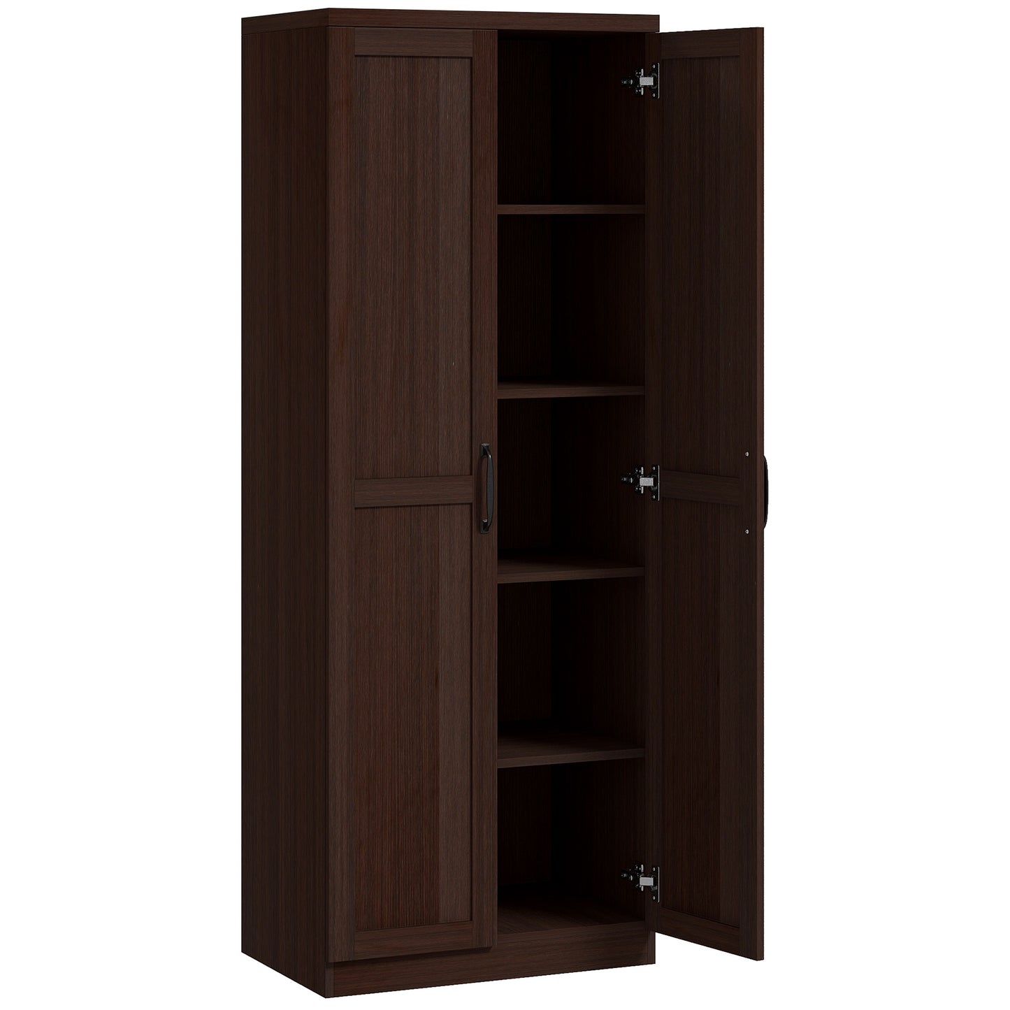 HOMCOM 63" Kitchen Storage Cabinet, 5-tier Pantry Cabinet with Doors and Adjustable Shelves for Dining Room, Distressed White