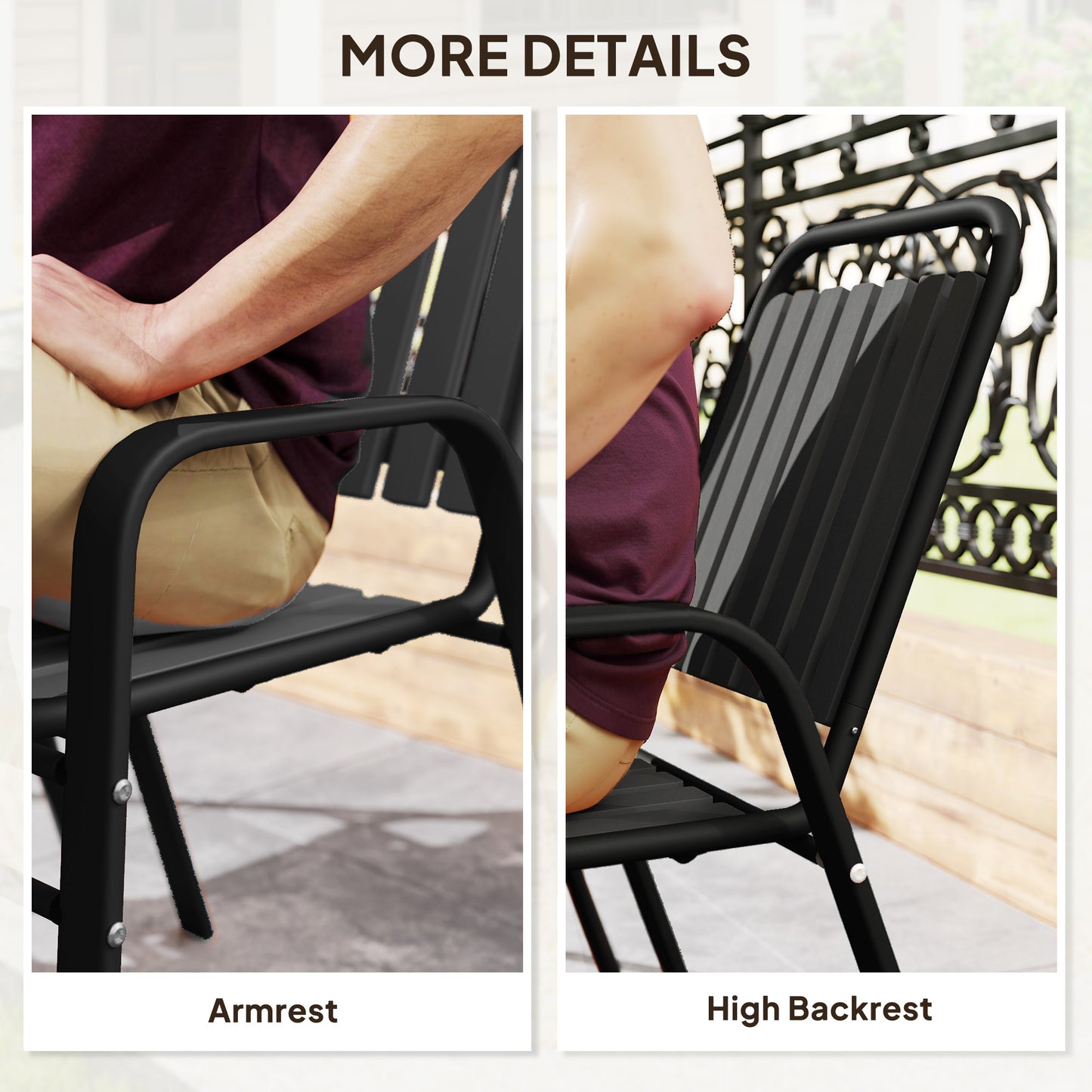Outsunny Stackable Outdoor Dining Chairs Set of 4, for Patio, Balcony, Deck, Garden, Black