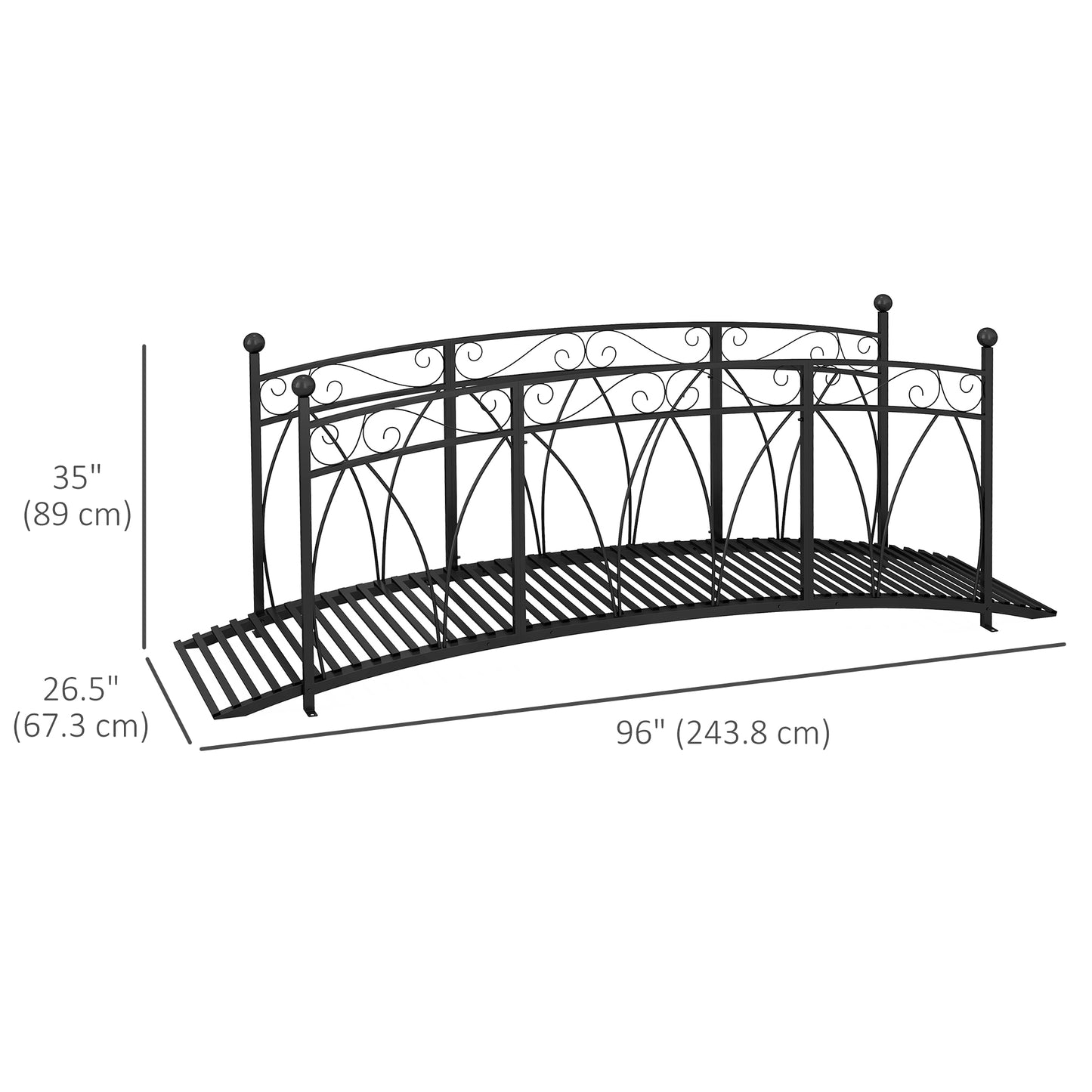 Outsunny 3.3FT Classic Garden Bridge with Safety Railings Arc Footbridge Decorative Pond Bridge for Backyard Creek Stream, Black