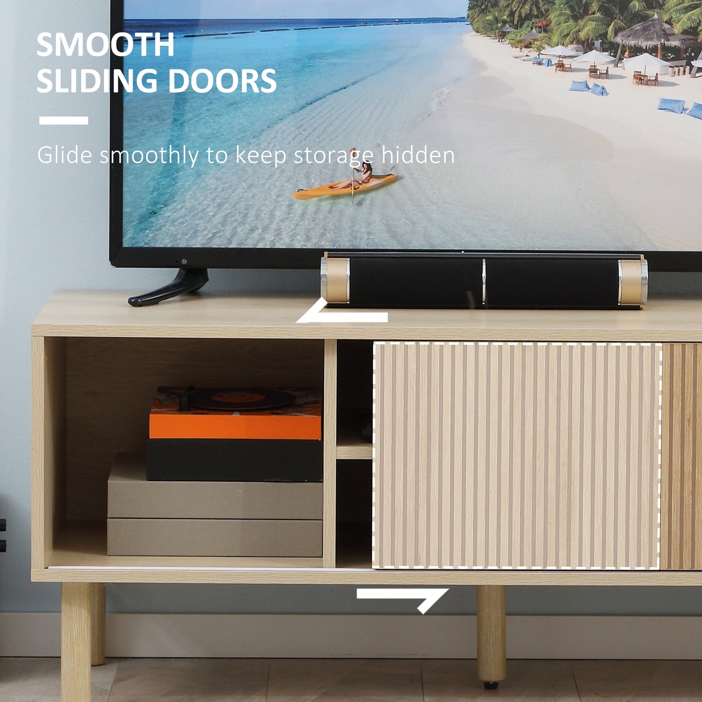 HOMCOM Modern TV Stand for TVs up to 50", TV Cabinet with Storage Shelves for Living Room, Natural