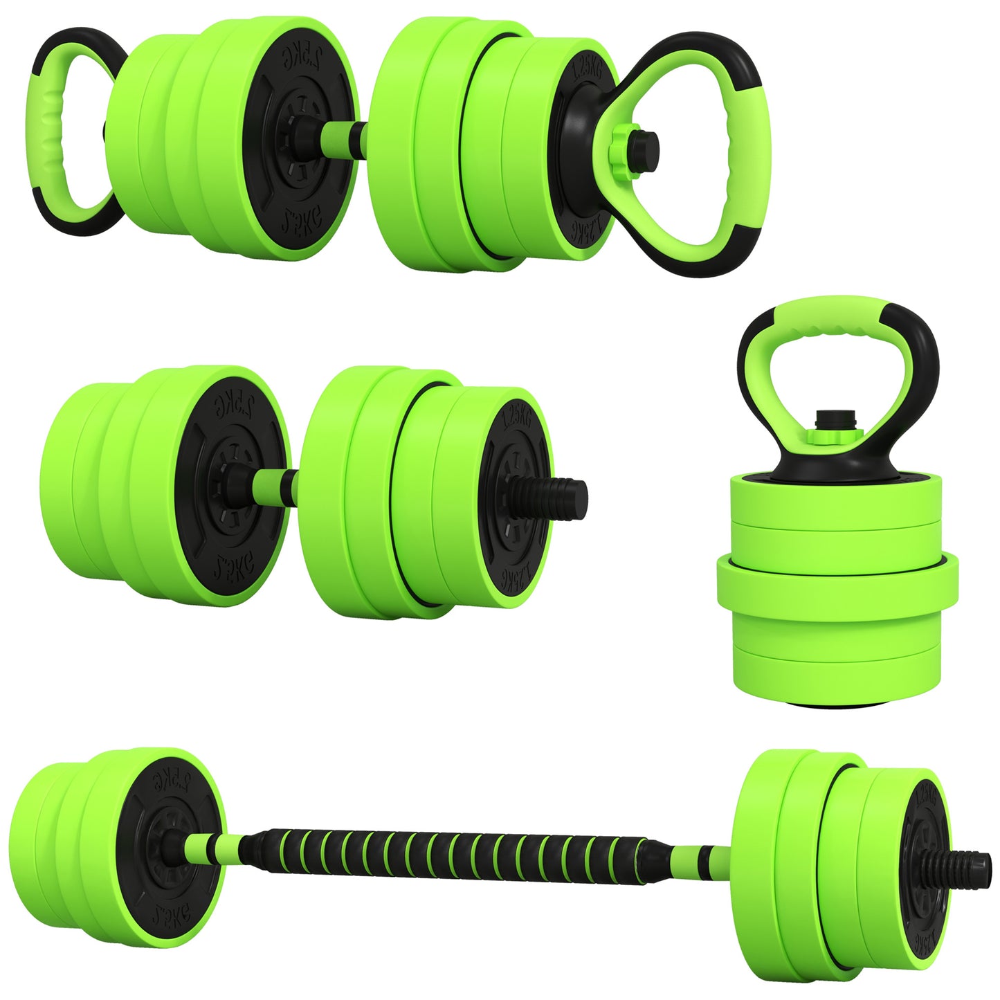 Soozier 88lbs 4-in-1 Adjustable Weight Dumbbell Set, Barbell, Kettlebell, Push Up Stand, Green