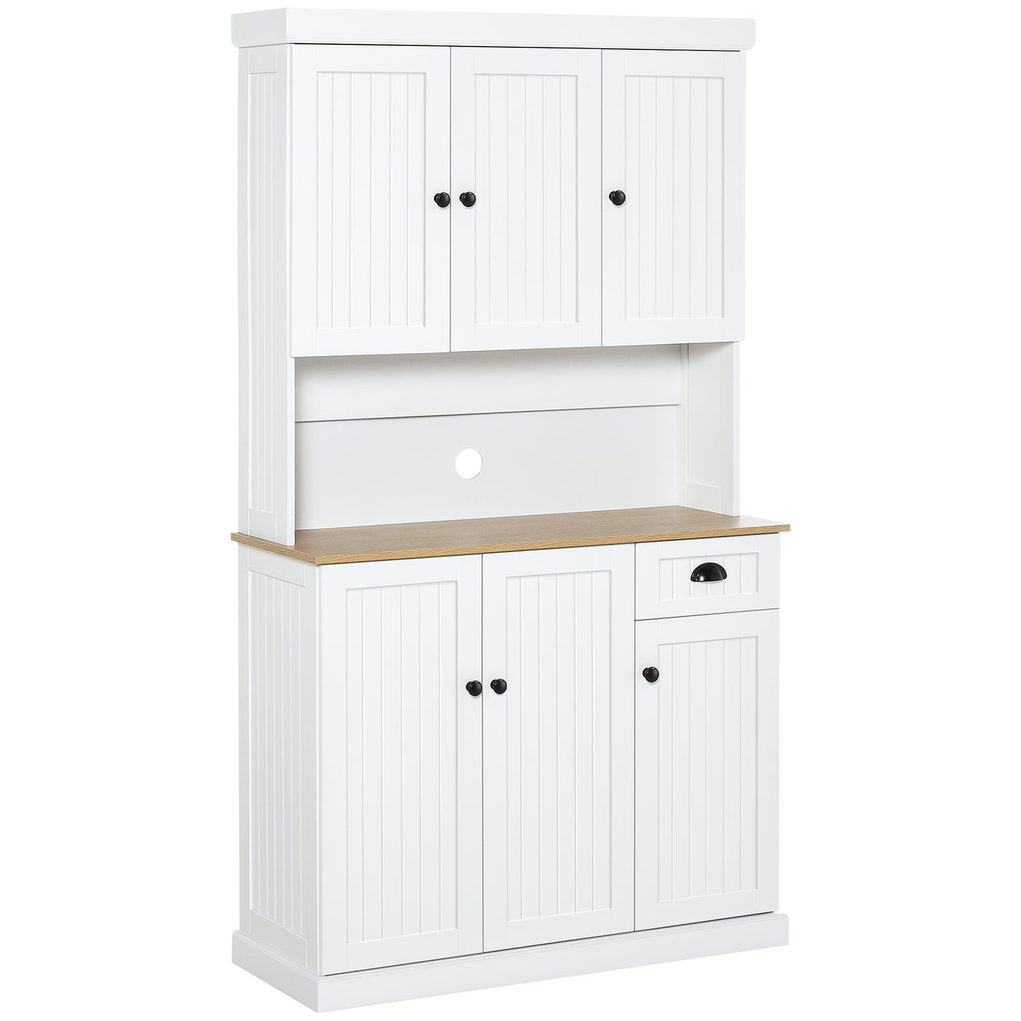 HOMCOM 71" Kitchen Pantry Buffet with Hutch Storage Cabinet Microwave Oven Stand with Drawer, White, Oak