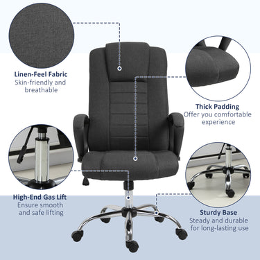 Vinsetto High Back Office Chair, Height Adjustable Computer Desk Chair with Swivel Wheels and Tilt Function, Charcoal Grey