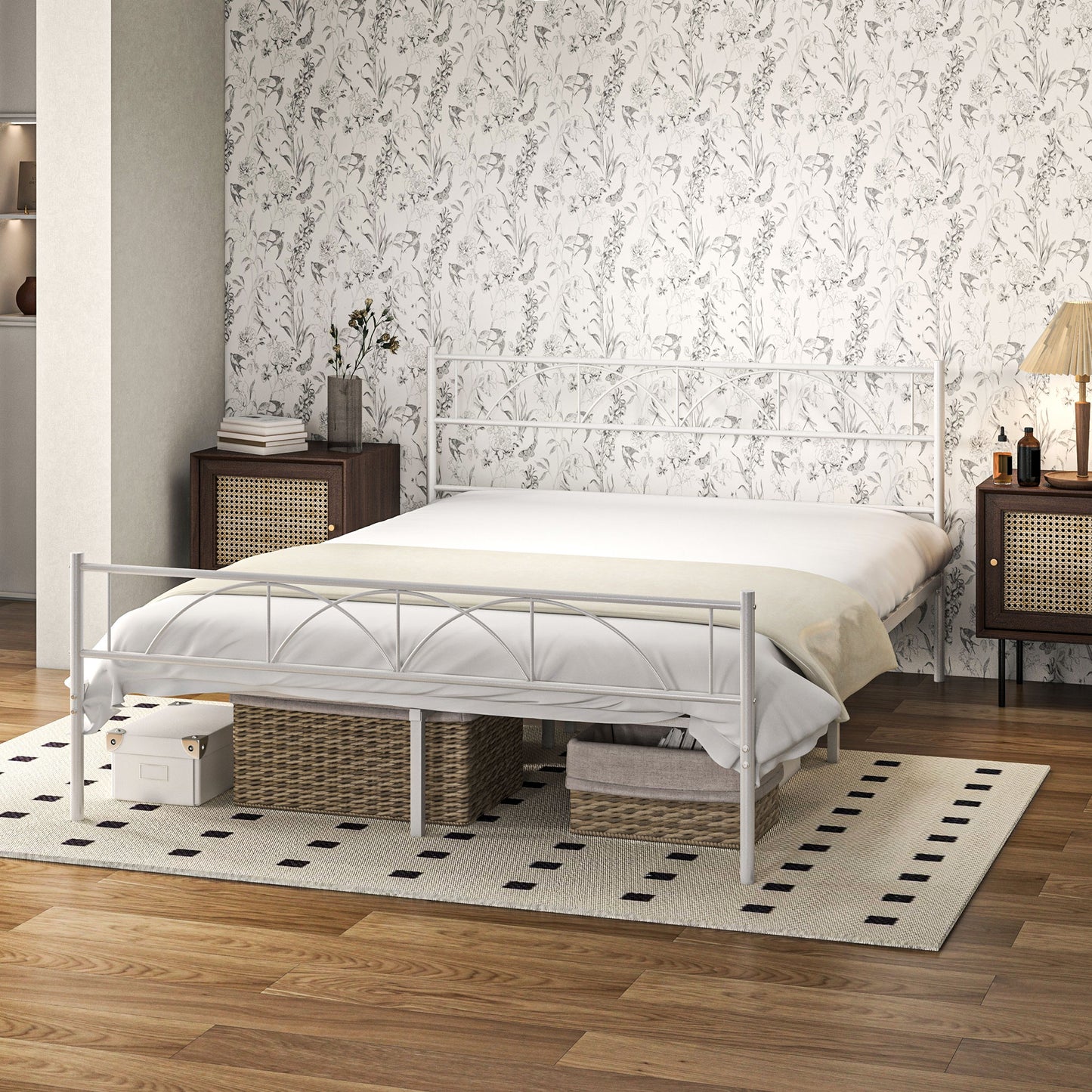 HOMCOM Metal Full Platform Bed Frame with Headboard, Steel Slat Support, Underbed Storage, No Box Spring Needed, Easy Assembly
