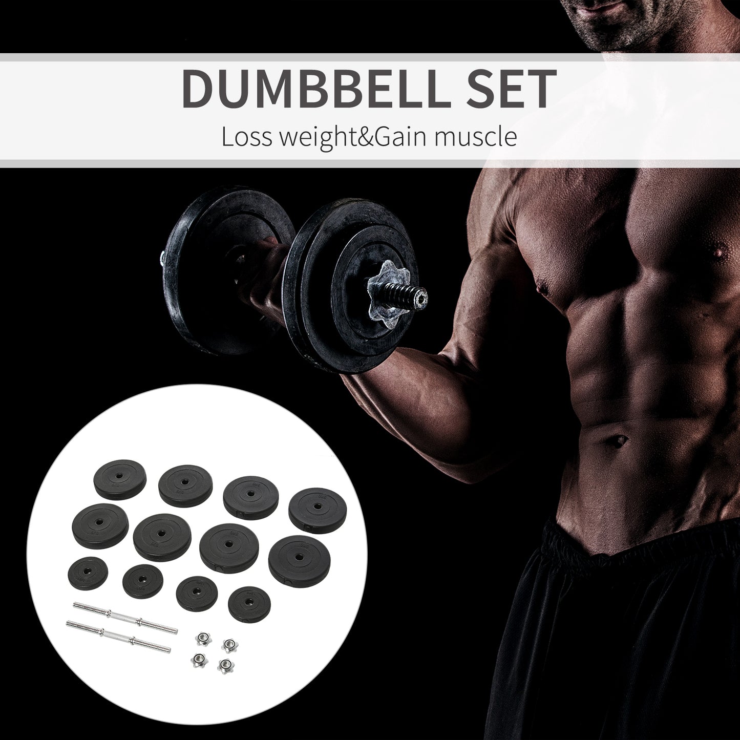 Soozier Adjustable 2 x 55lbs Weight Dumbbell Set for Weight Fitness Training Exercise Fitness Home Gym Equipment, Black (Pair)