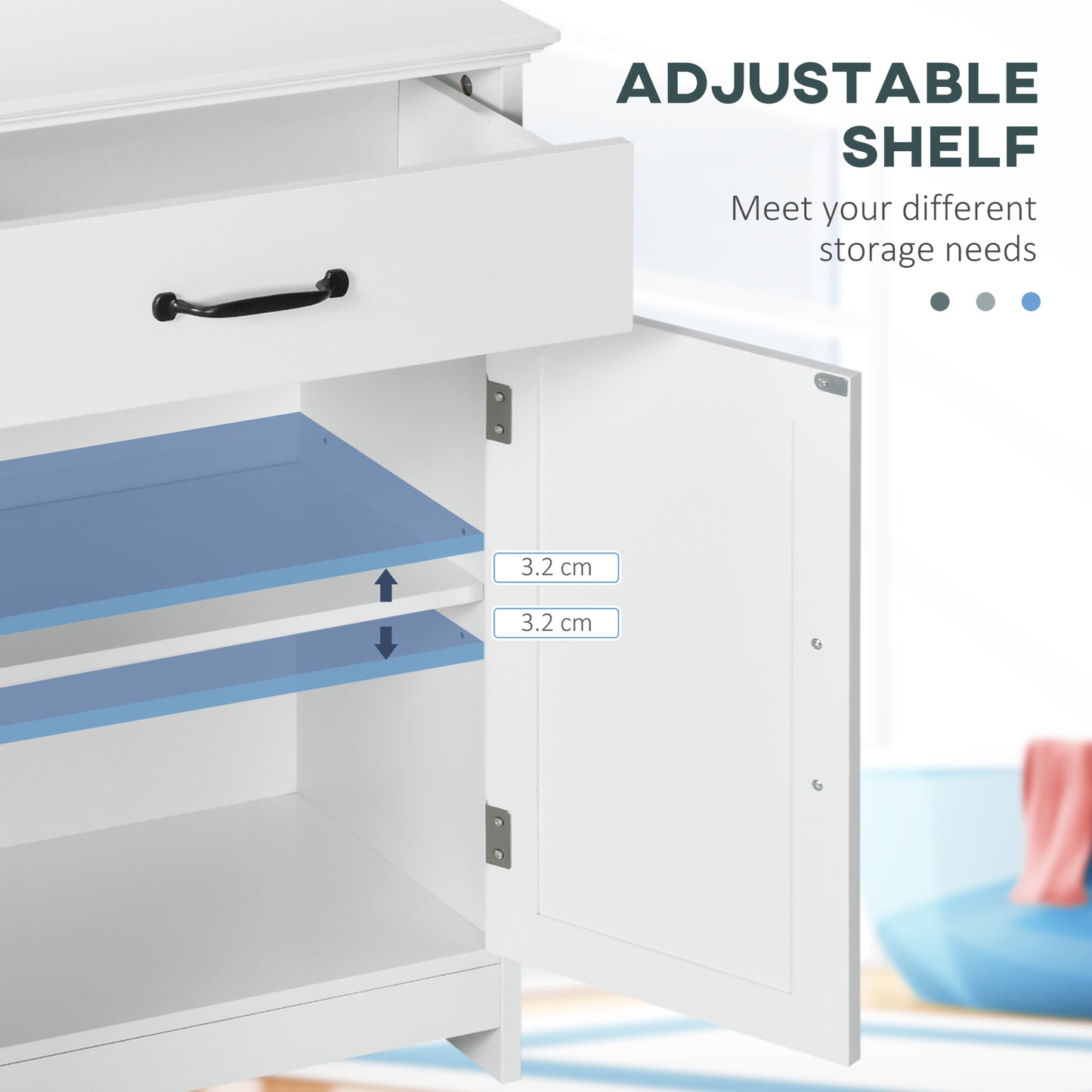 kleankin Bathroom Storage, Bathroom Cabinet with 2 Doors, Adjustable Shelves for Living Room Kitchen, 23.6"x11.8"x29.5", White
