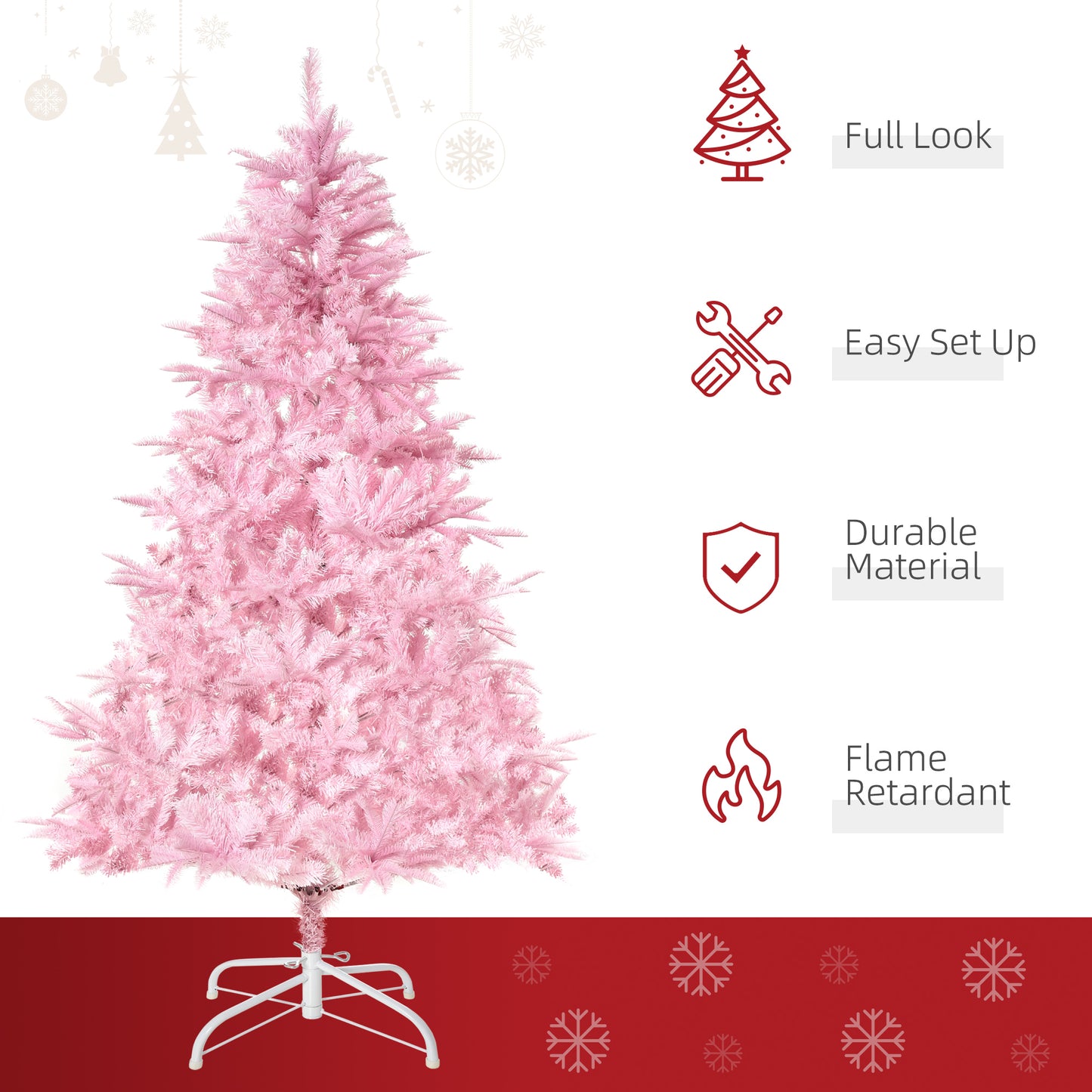 HOMCOM 5FT Artificial Christmas Tree Holiday Xmas Tree Decoration with Automatic Open for Home Party, Pink