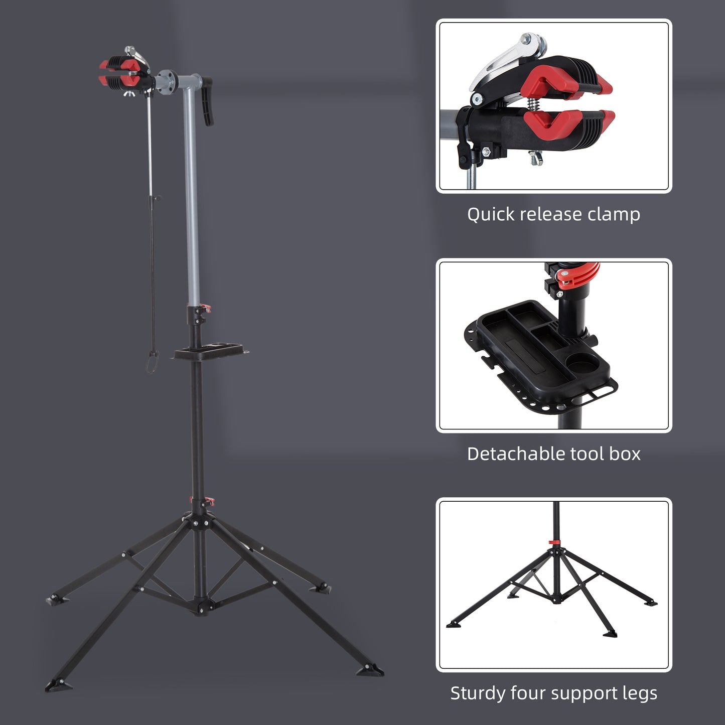 HOMCOM Bike Repair Work Stand Adjustable Telescopic Arm 70.75" Rack Tool Tray Cycle