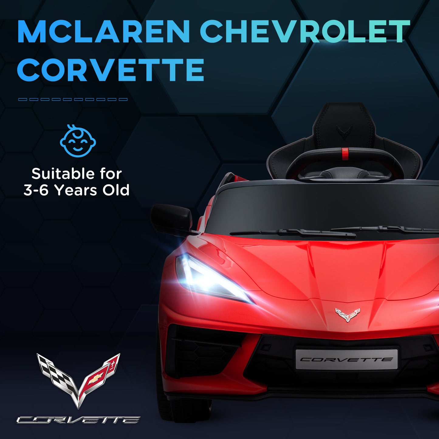 Qaba 12V Kids Electric Car Corvette Licensed w/ Remote Control, Suspension System, Music, Headlight, Slow Start, Red