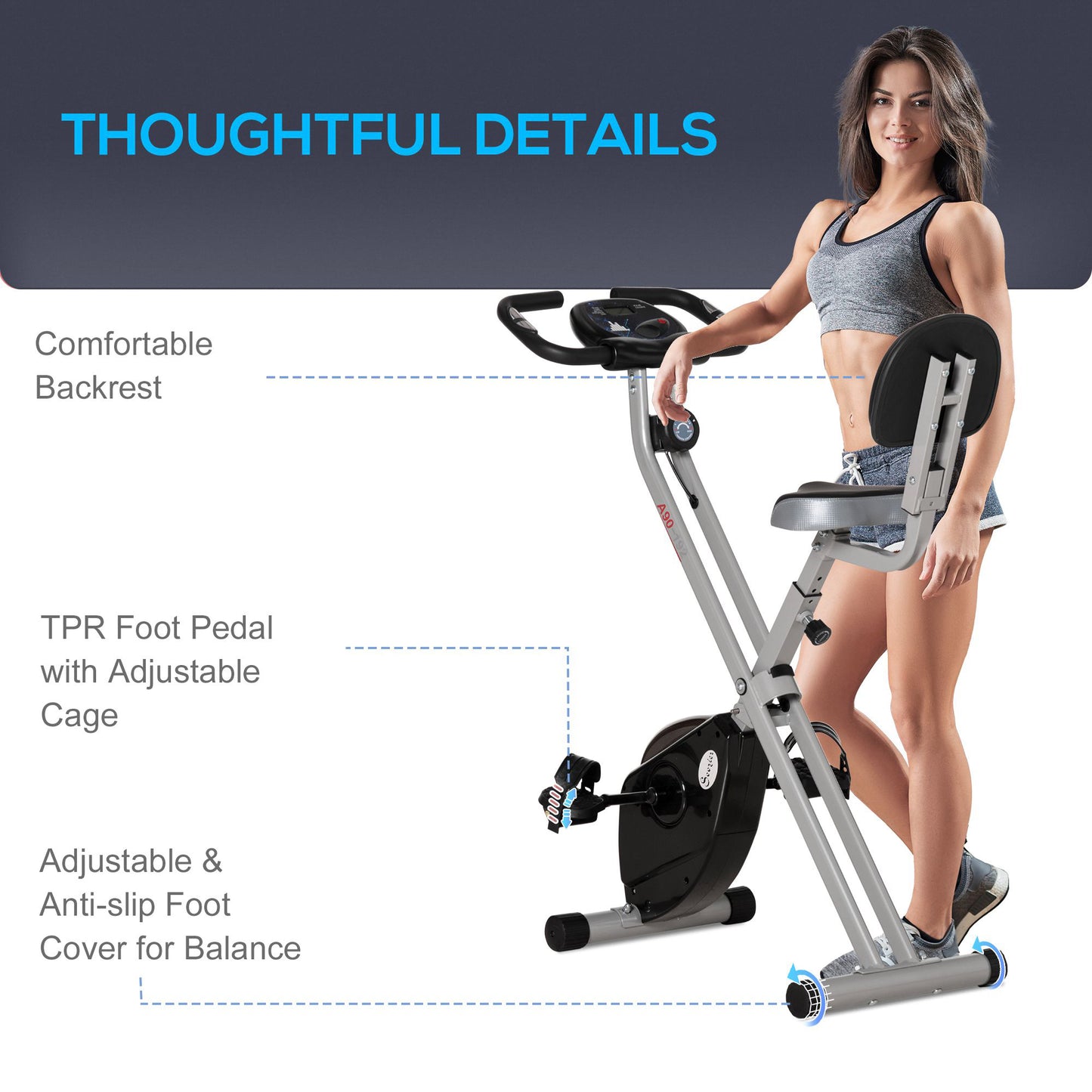 Soozier Foldable Indoor Stationary Bike with 8 Levels of Magnetic Resistance, Exercise Bike for Cardio Workout, Red