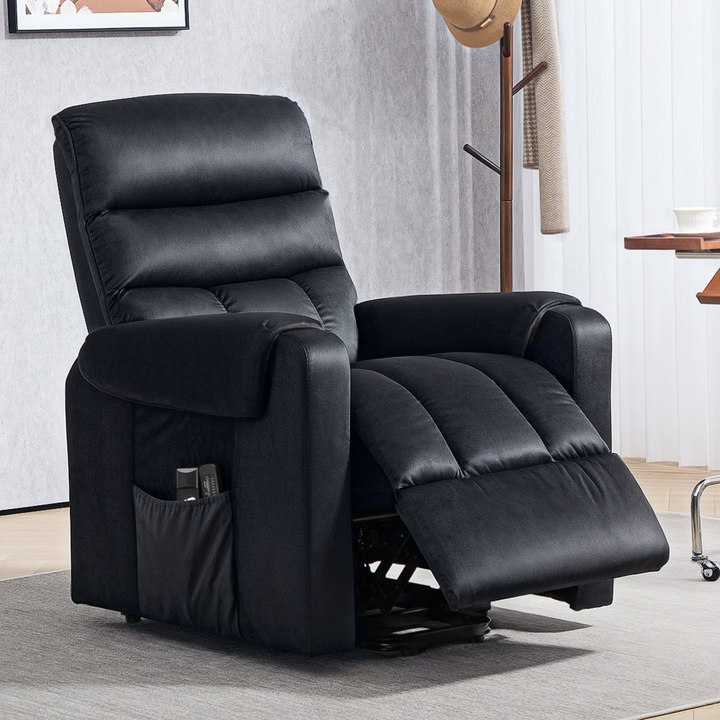 HOMCOM Lift Chair for Elderly, Massage Recliner Chair with 8 Vibration Points, Footrest, Remote Control, Side Pockets, Black