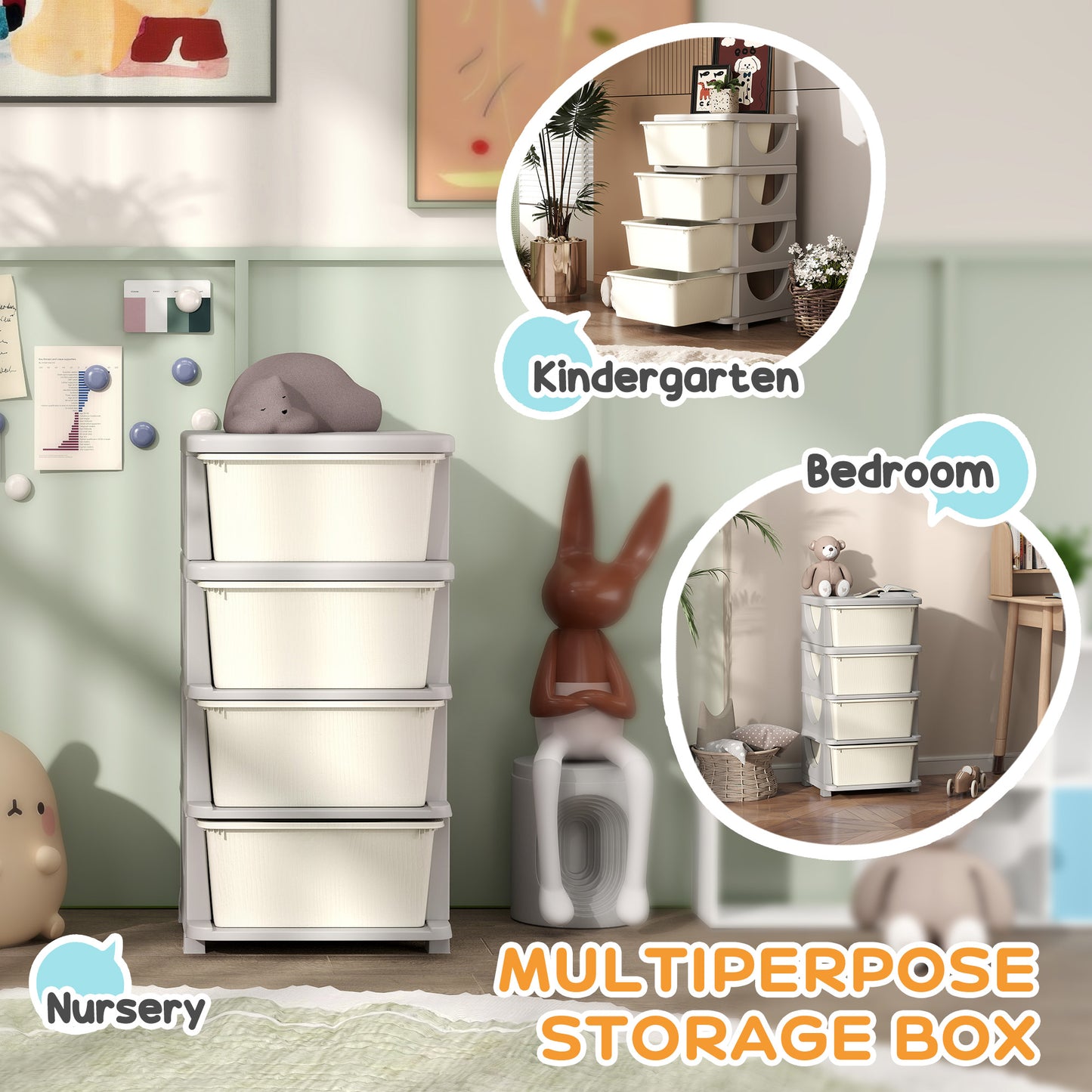 Qaba 3 Tier Kids Toy Organizer and Storage Bins with 3 Plastic Drawers, Blue