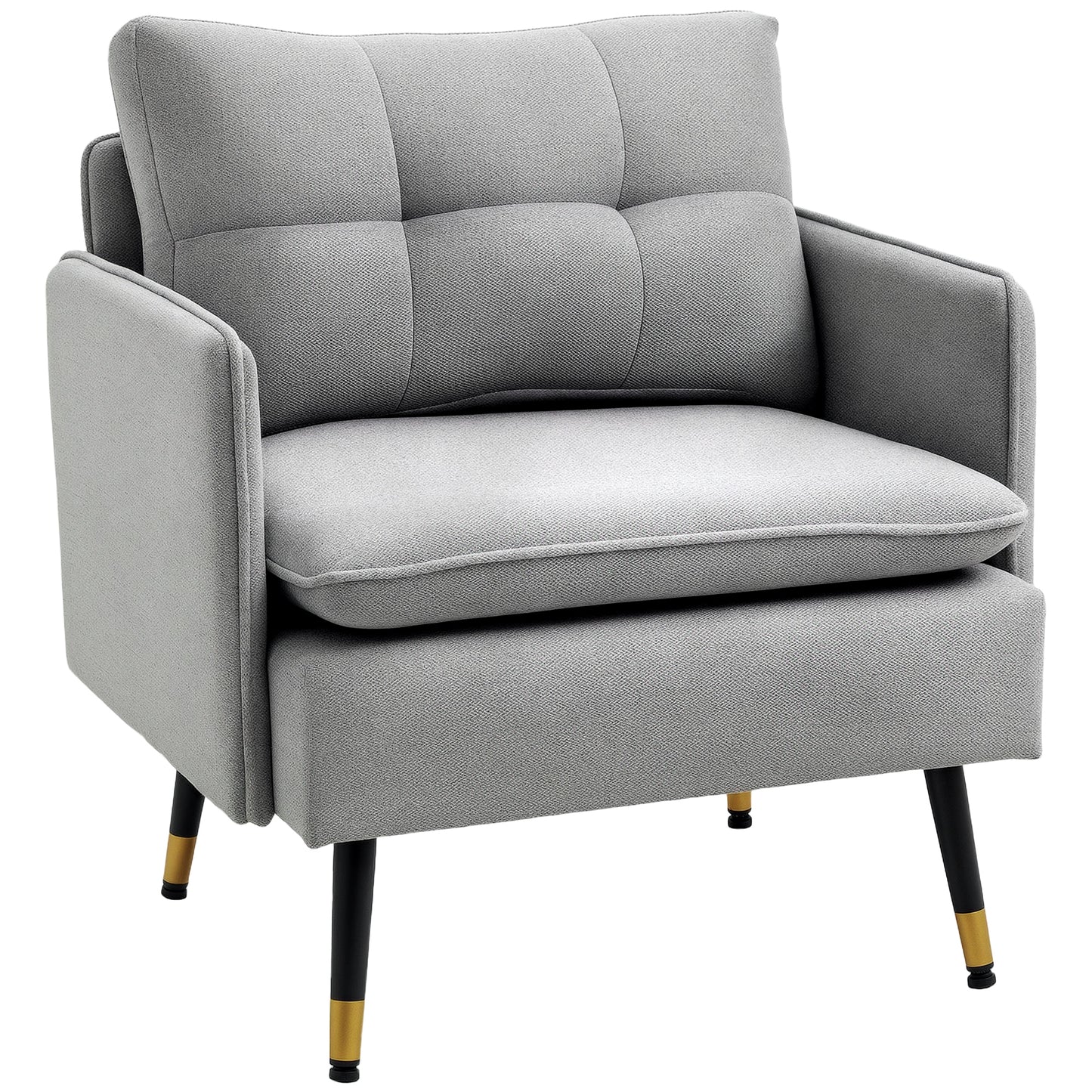 HOMCOM Modern Armchair, Upholstered Accent Chair with Tufted Back Cushion and Steel Legs for Living Room, Bedroom, Grey