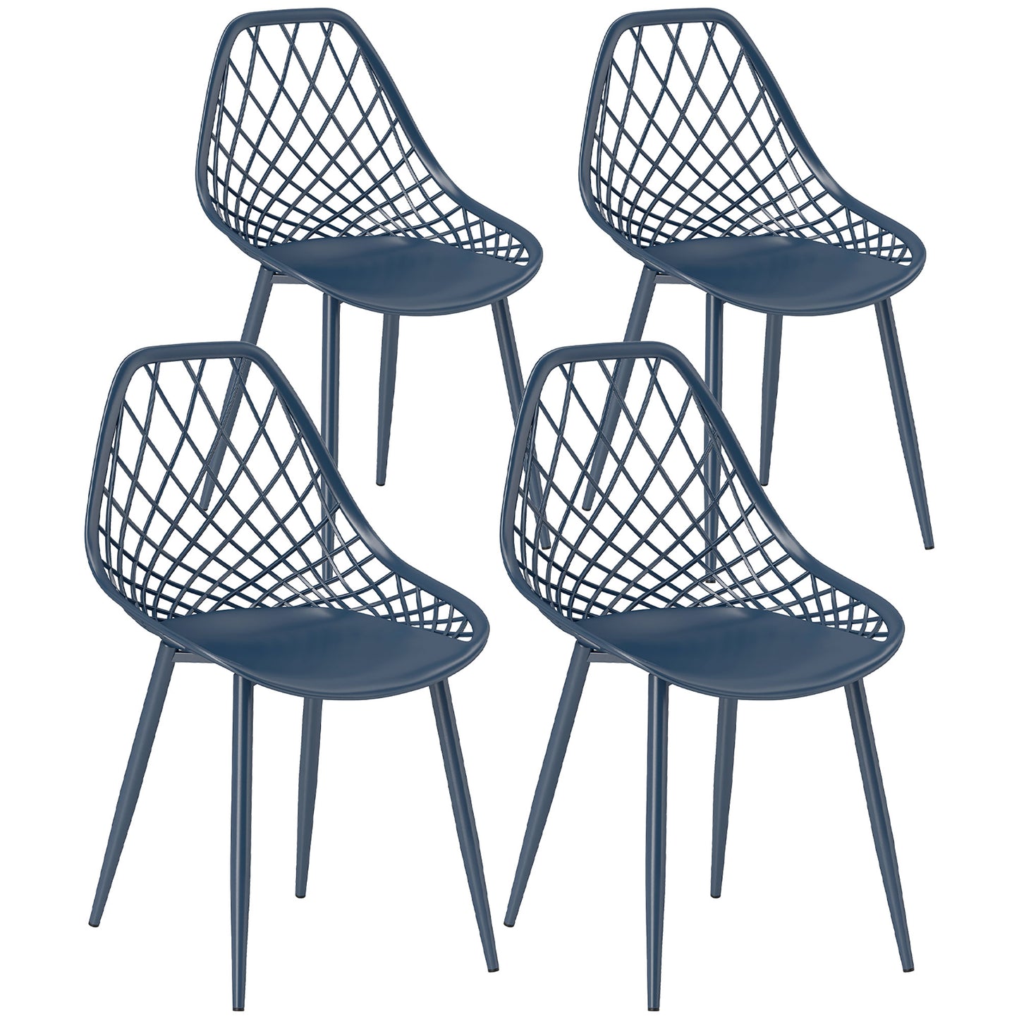 HOMCOM Modern Dining Chairs Set of 4, Plastic Kitchen Chairs with Hollow Backrest and Metal Legs for Living Dining Room, White